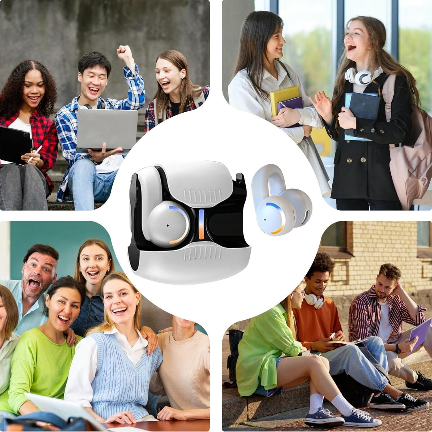 Rissunkv Clip Ear Buds | Clip on Earbuds,Lightweight Noise Cancelling Bone Conduction Earphones Secure Fit for Sports Workouts Game Running Cycling image number 4