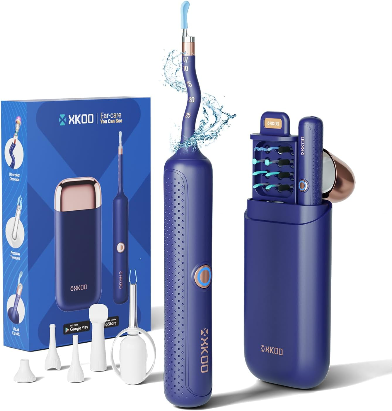 R1 Pro Visual Earwax Removal Ear Cleaner Kit Earscope Ear Wax Remover Tools Smart Ear Pick Kit with Camera for Ios & Android (Blue)