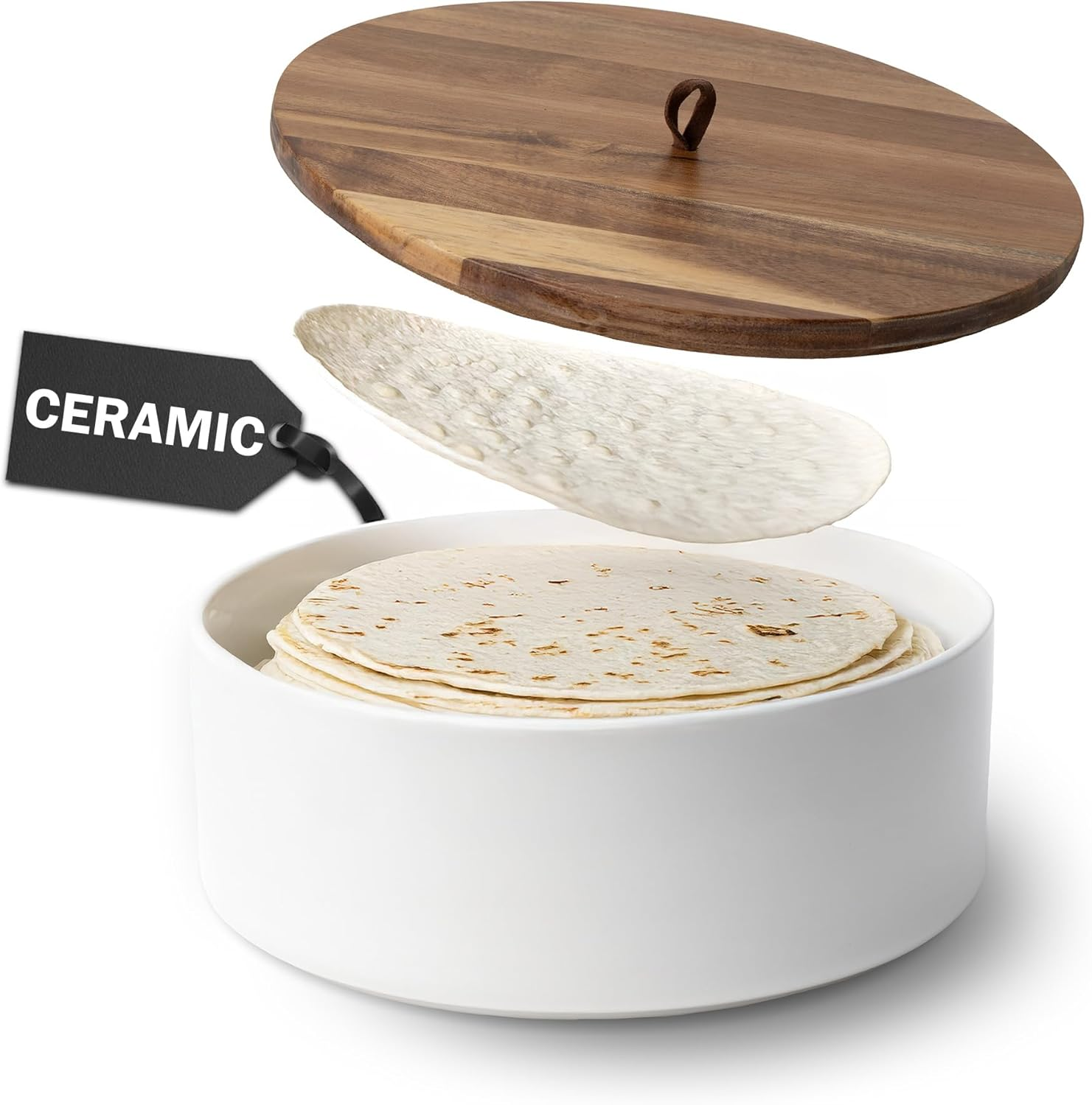 Tortillada - Tortilla Warmer Ceramic with Lid 23.5 Cm, Bread Warmer, Pancake Warmer, Tortilla Holder with Lid - Microwave-Safe image number 3