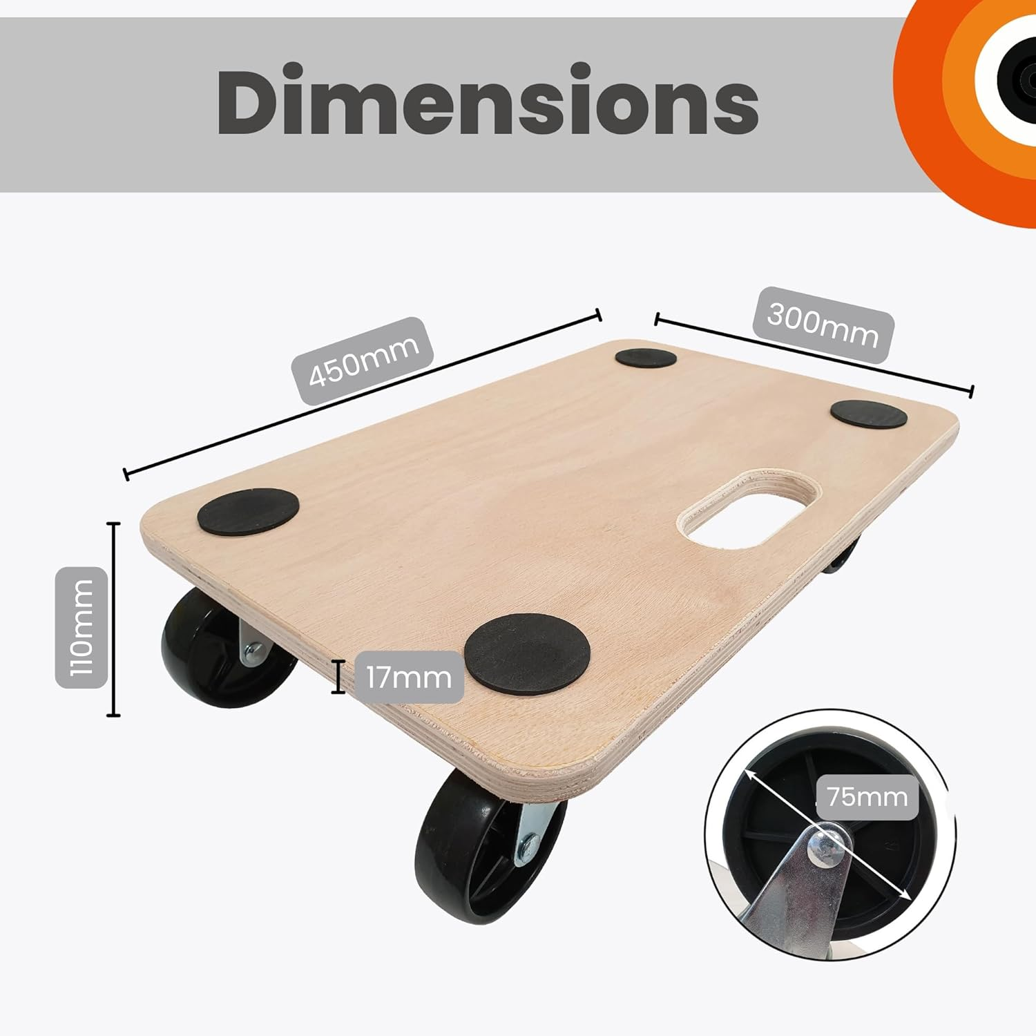 Move-It Platform Dolly with Grip Pads, Heavy-Duty Anti-Slip Transport Roller Trolley for Moving Furniture & Equipment, 180Kg Load Capacity, Wooden (45 X 30Cm)