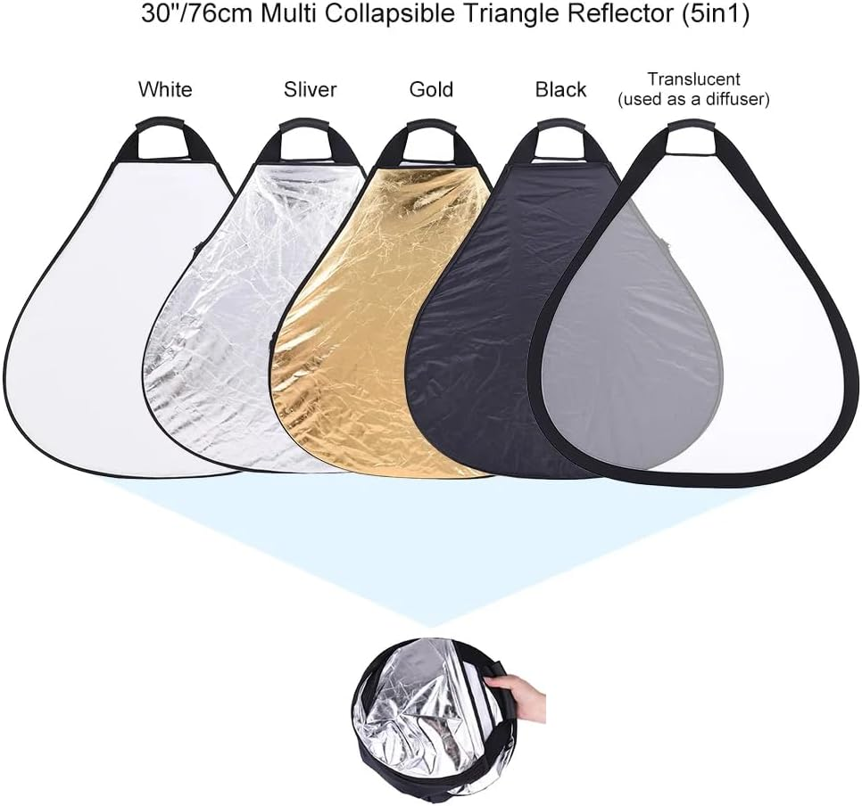 REFLEX CAMERA 5-In-1 Triangle Photography Reflector 30Cm (11.8In) | Gold Silver White Transparent Black | Single-Hand Grip | Portable Durable Light Reflector with Carrying Case (80Cm (31.5In)) image number 3