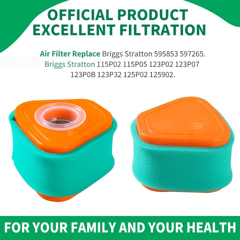 Air Filter 597265 595853 Air Filter for Briggs Stratton 115P02 115P05 123P02 123P07 123P0B 123P32 125P02 125902 Air Filter for Briggs Stratton 595853 597265 2Pcs Air Filter image number 2