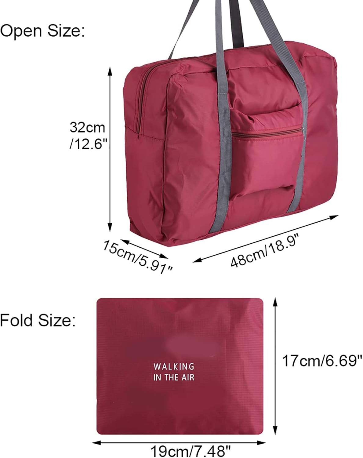 Luggage Bag, Foldable Carry on Travel Bag Nylon Polyester Wearproof Waterproof Travel Duffel Bag for Outdoors, Sports, Travel(Wine Red) image number 1