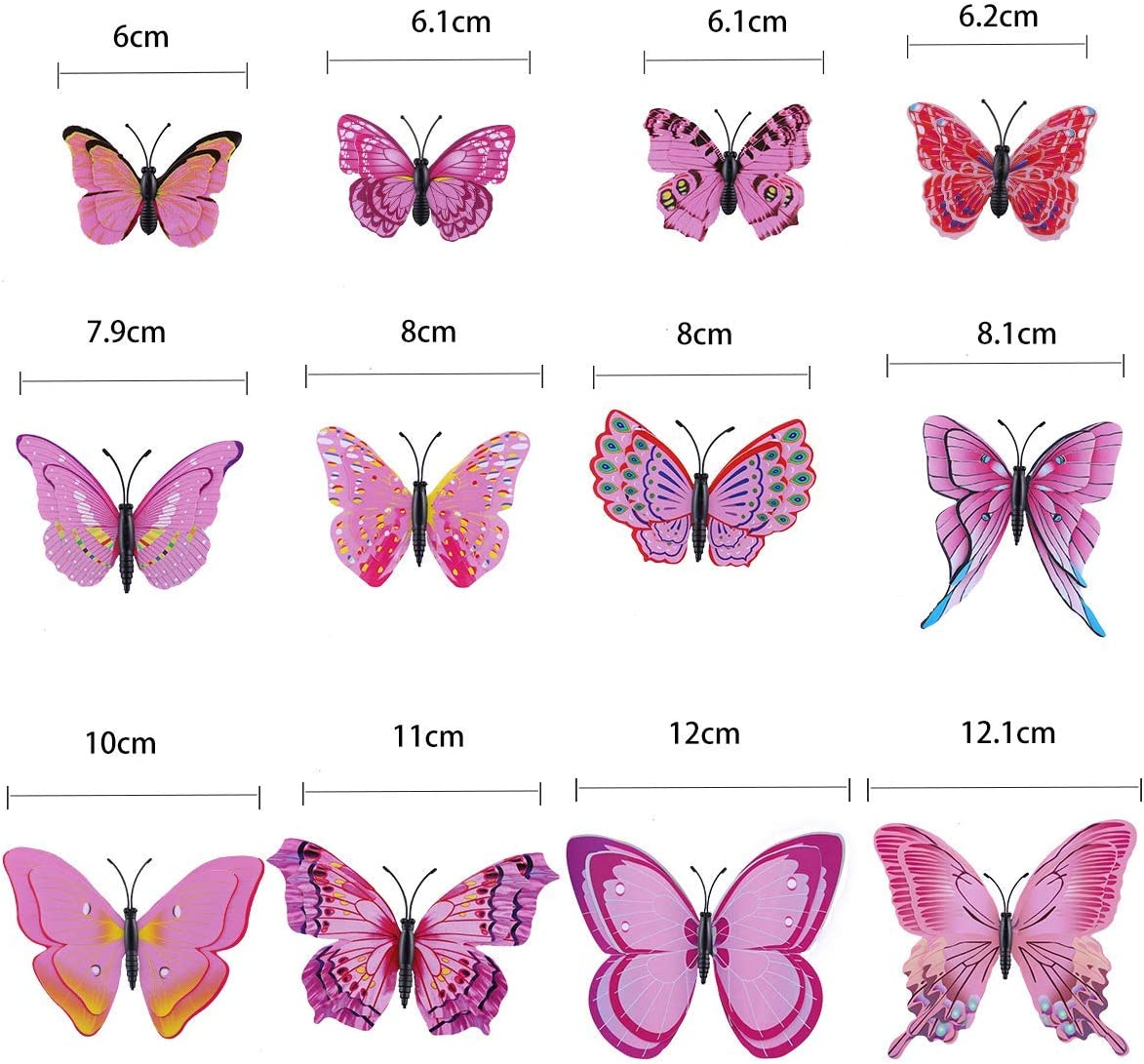24 Pack 3D Nursery Wall Stickers【Double Wings】 T Tersely Butterfly Wall Removable Sticker Decals, Home Decoration Wall Stickers for Home Decor Art Kids Room Bedroom (Purple+Pink) image number 5