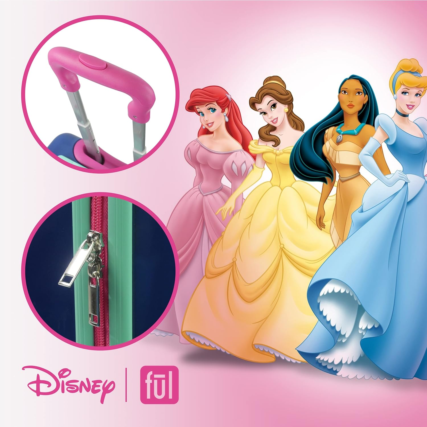 FUL Disney Princess Girl Power Kids Rolling Luggage, Hardshell Carry on Suitcase with Wheels, Blue, Blue, Disney Princess Girl Power Kids Rolling Luggage, Hardshell Carry on Suitcase with Wheels image number 1