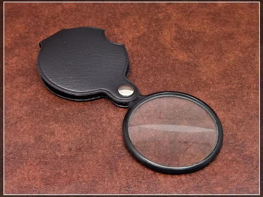 [2Pack] 10X Pocket Mini Magnifier Glass,Folding Magnifying Lenses with Rotating Protective Leather Sheath for Seniors Reading, Inspection,Exploration image number 1