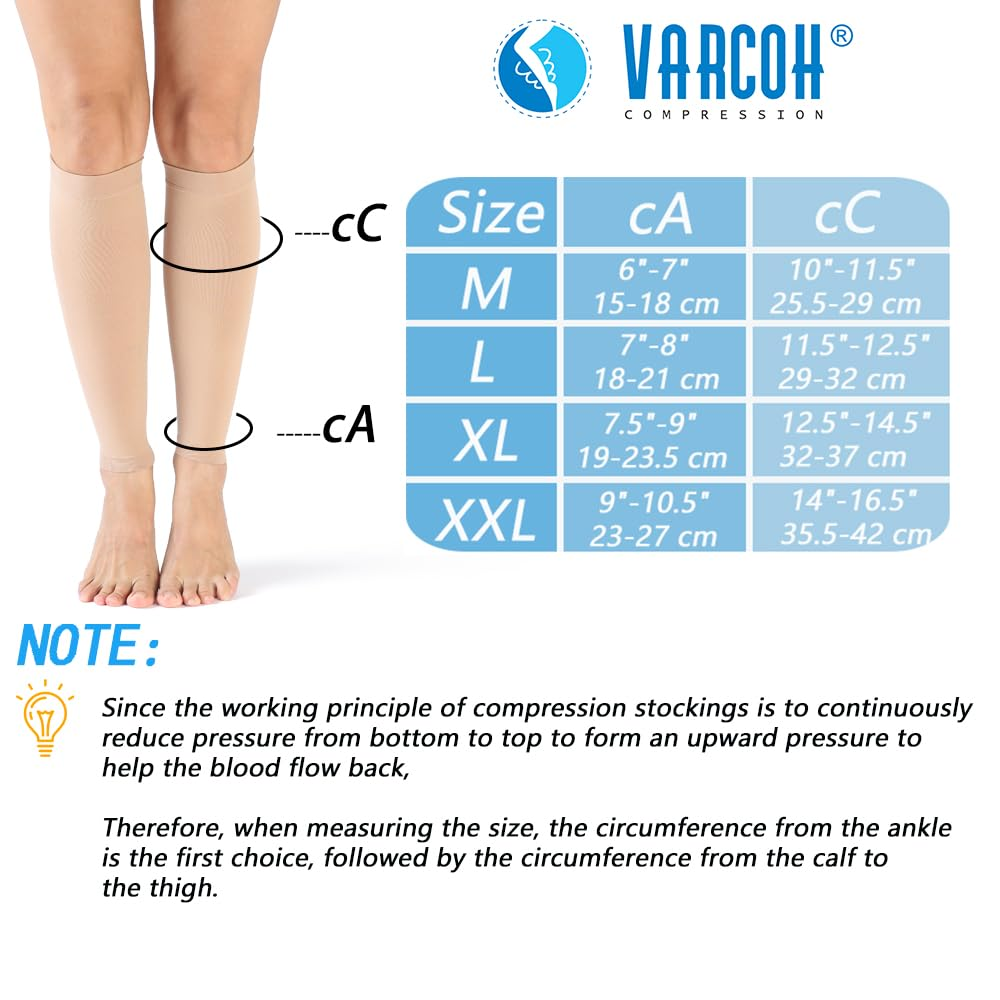 VARCOH (2 Pairs) Compression Socks for Women, Calf Compression Sleeves Men 20-30 Mmhg,Calf Compression Sleeves for Women, Graduated Varicose Veins,Indicated for Swelling, Cycling image number 4