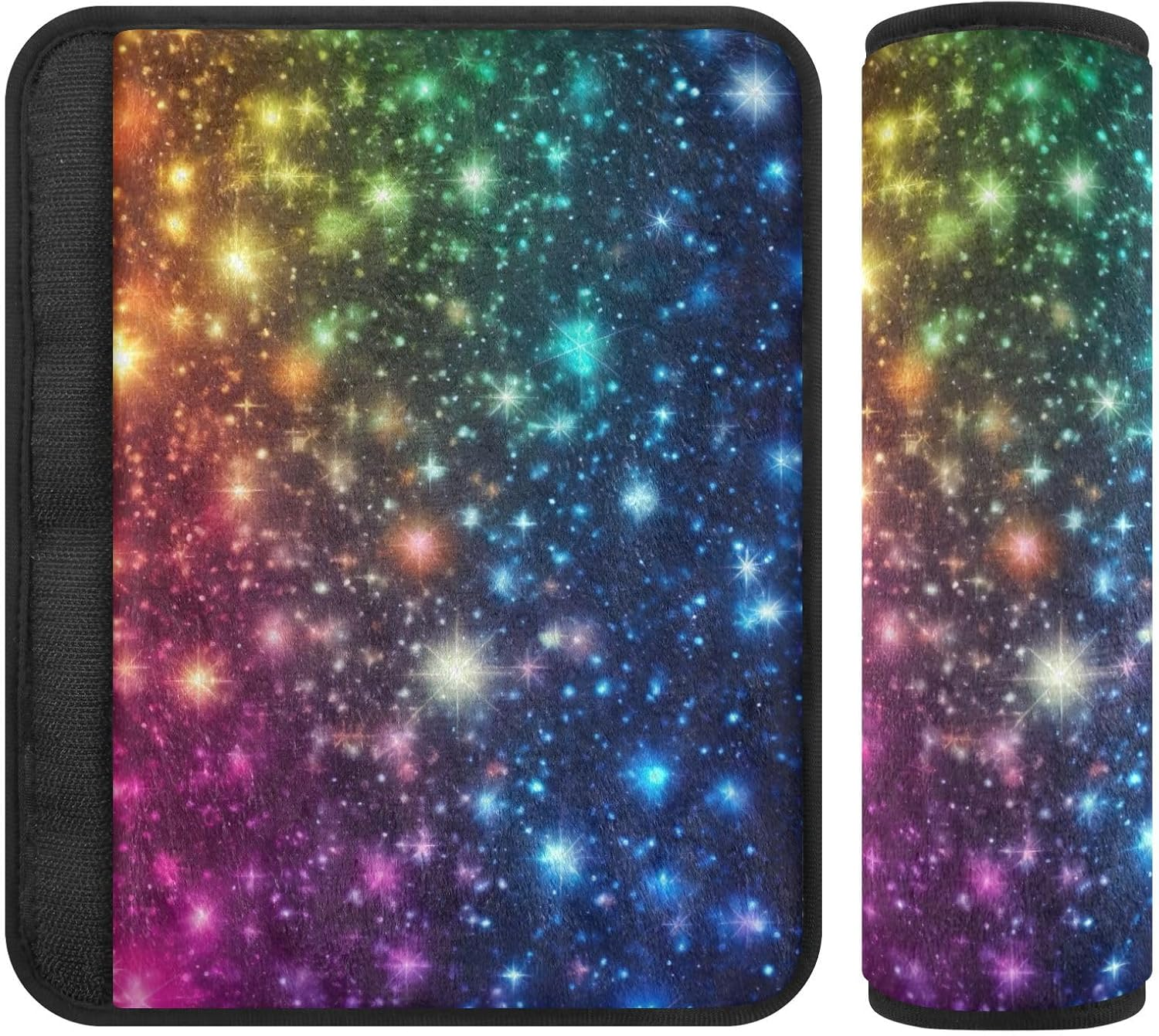 Rainbow Stars Glitter Seat Belt Covers in Soft Polyester Flannel, Adjustable Car Seat Belt Cover, Kids Seatbelt Cushion image number 6