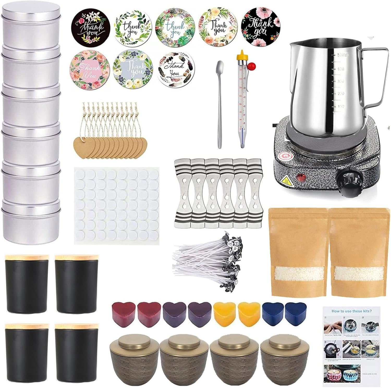 Soy Candle Making Kit - Full Set - Soy Wax, Big 7Oz Jars & Tins, Color Dyes & More - Perfect as Home Decorations - DIY Starter Scented Candles Making Kit T0-904 image number 2