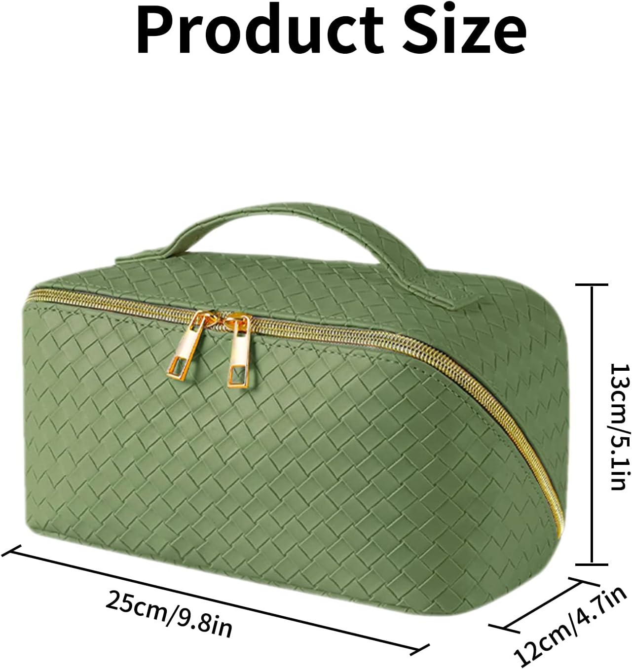 Makeup Bag, Leather Waterproof Women'S Portable Travel Makeup Bag, Large Capacity Travel Cosmetic Bag，With Handle and Divider Flat Lay Makeup Organizer Bag,Military Green image number 1