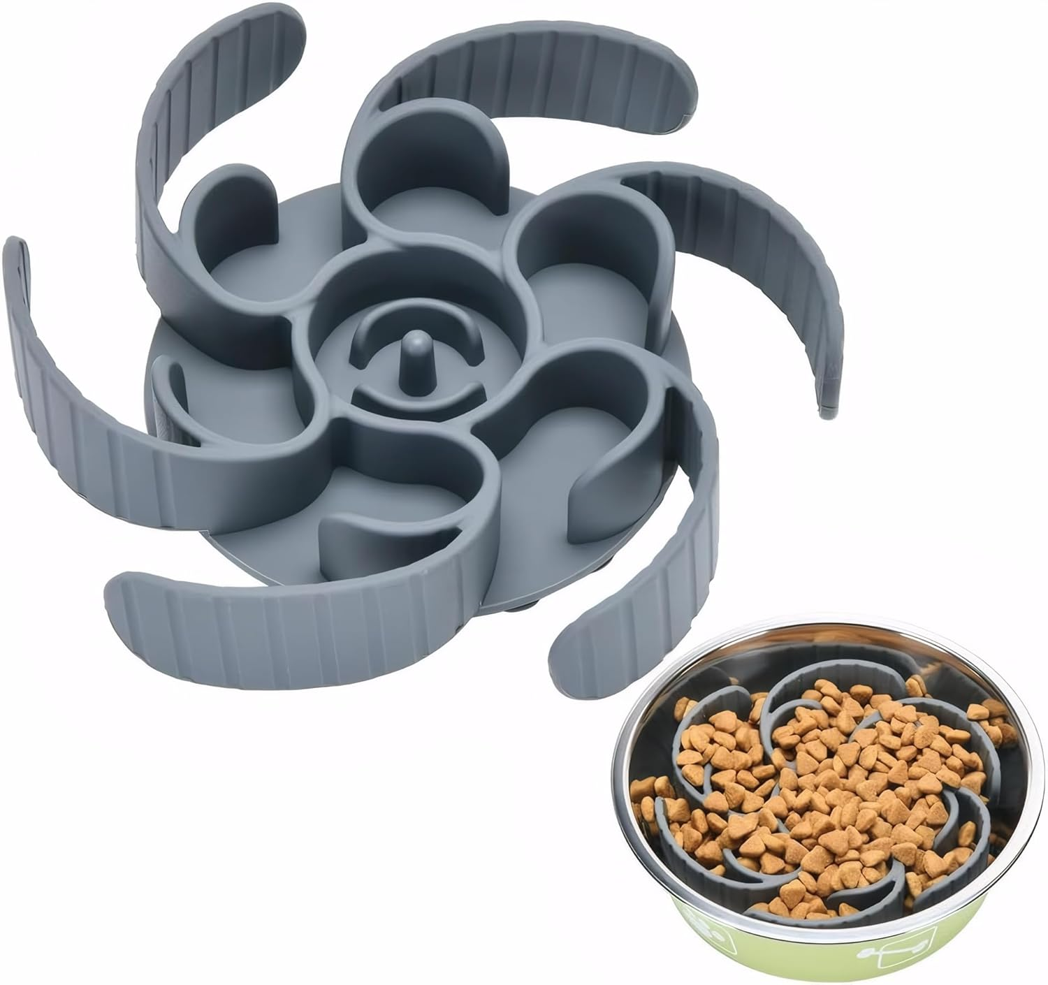 Kintiva Silicone Slow Feeder Insert for Dog Bowls, Spiral Design to Prevent Bloat & Improve Digestion (Grey) image number 4