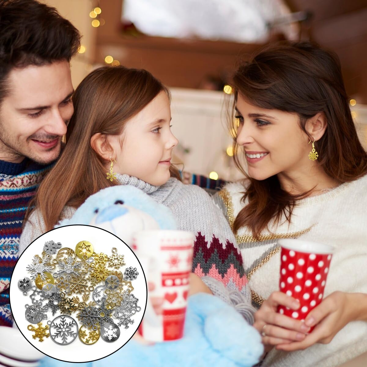 BEZANU Snowflake Charms Bulk, 40 PCS Mixed Color Christmas Metal Snowflake Pendant for Jewelry Making, Bracelets, Art Craft image number 3