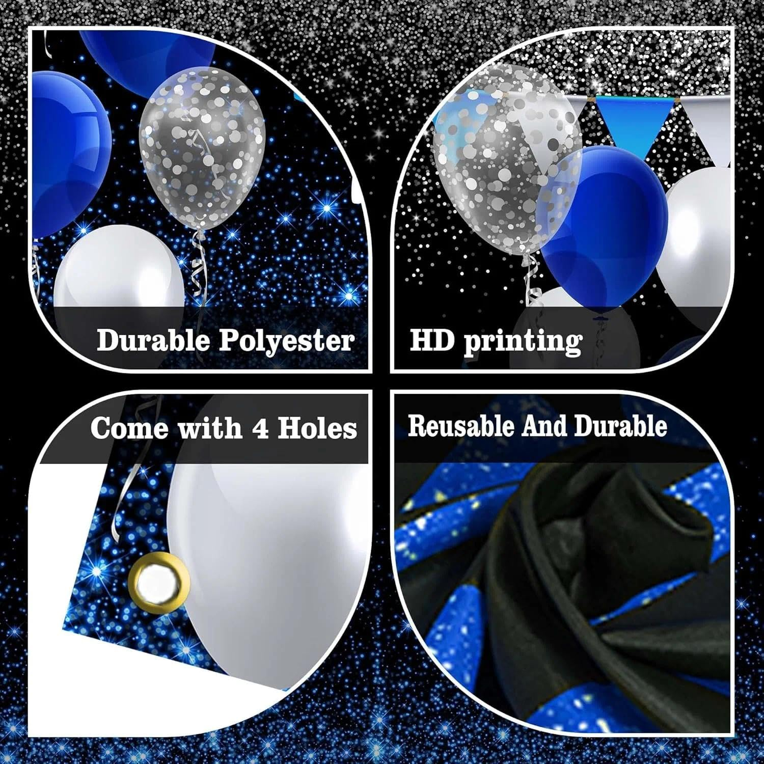 Happy 12Th Birthday Banner for Boys with Blue Neon Light Numbers, Large Party Backdrop Decor for Photo Booth and Wall, Reusable and Easy to Hang - Auroly