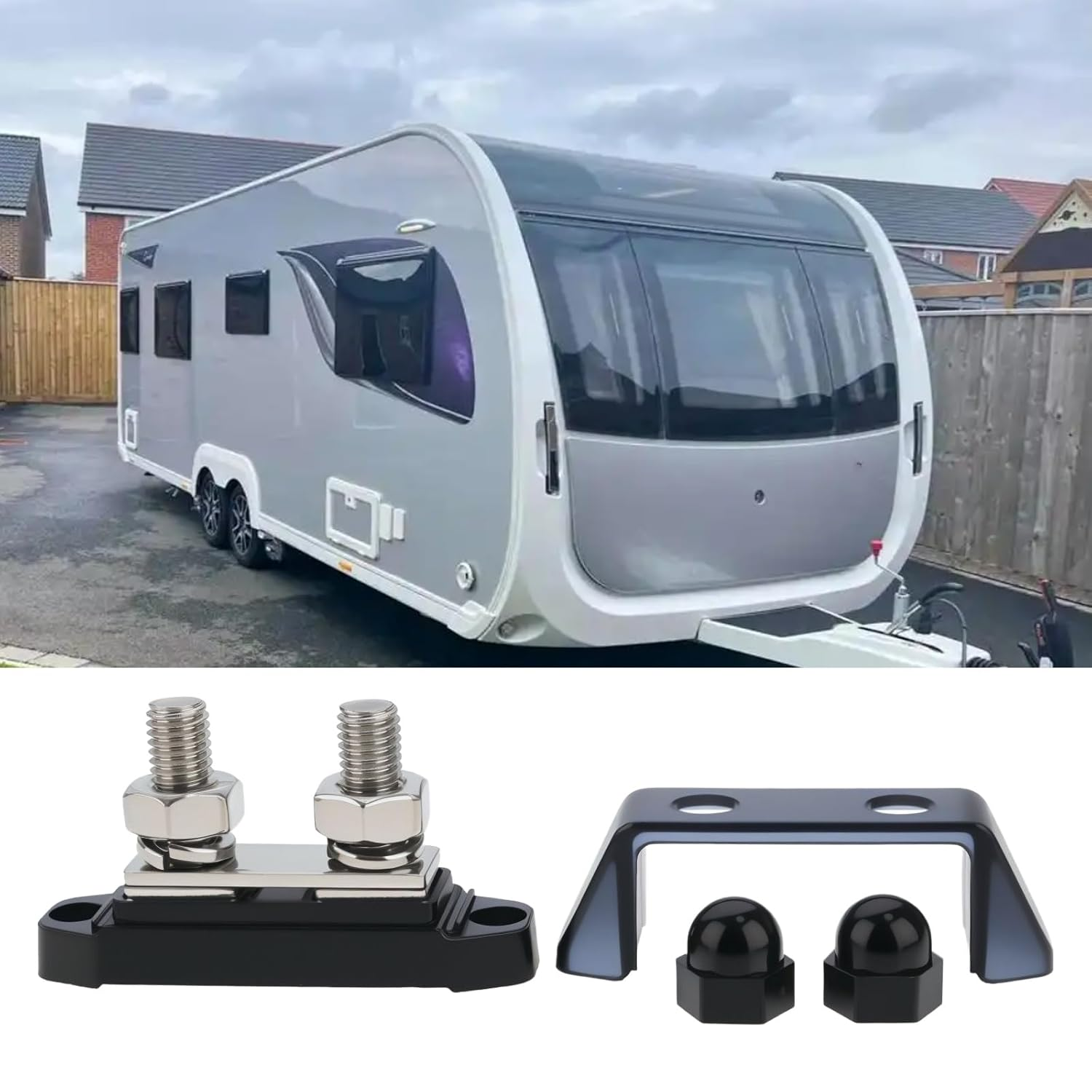 Emagtech 2Pcs M10 Dual Stud Bus Bars 3/8" Power Distribution Block Dual Power Stud Busbar Terminal Junction with Screws for Car Marine Boat Red and Black