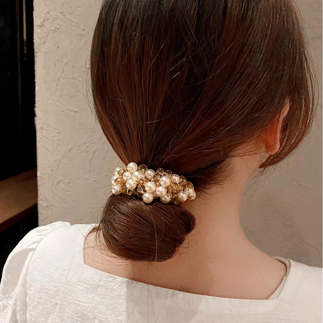 Pack of 3 Hair Bobbles with Beads, Elastic Ponytail Holder Headbands, Crystal Hair Bobbles, Women'S Scrunchies, Hair Accessories for Women, Girls, Ladies, Children image number 2