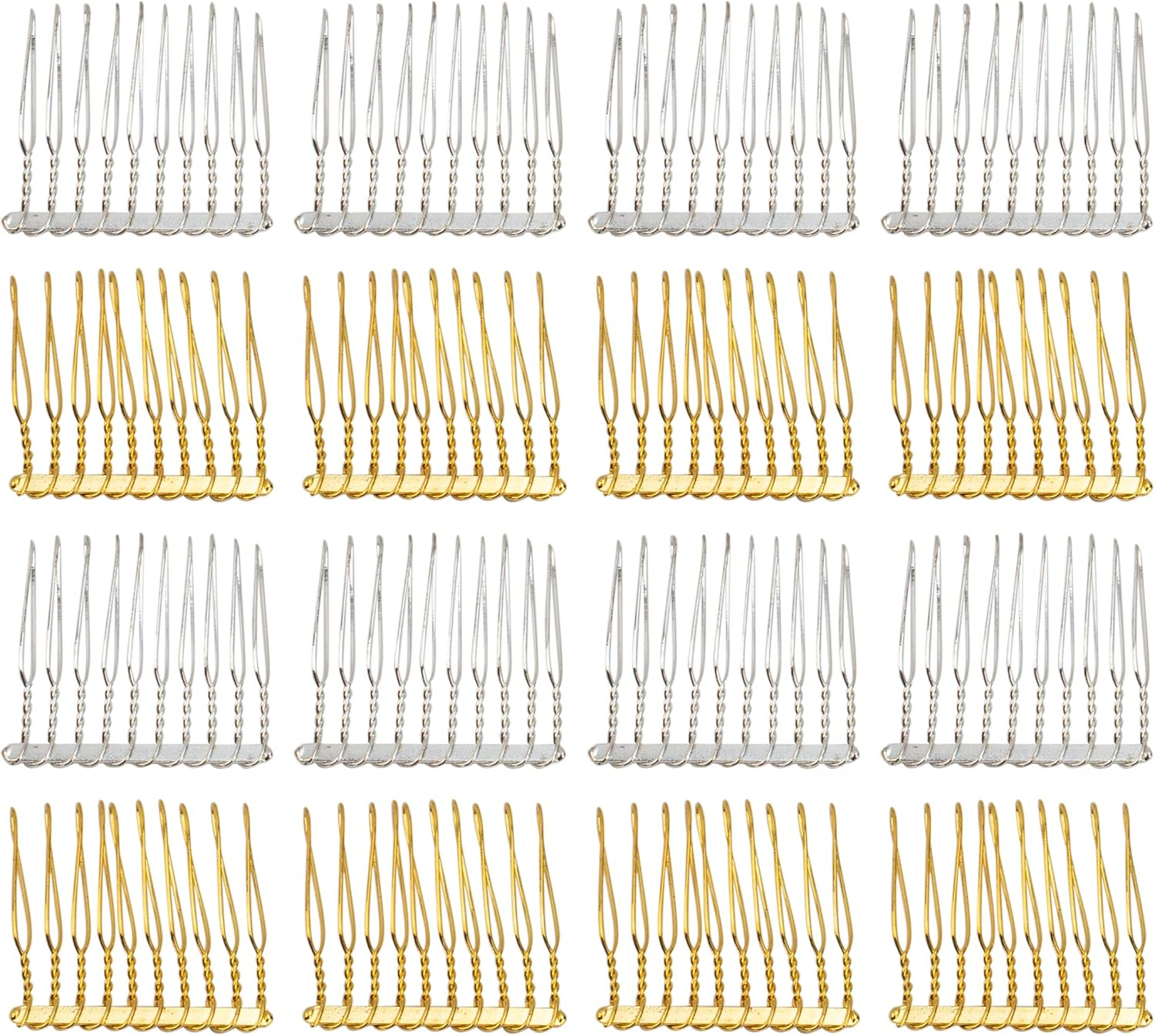 AUEAR, 20 Pack 10 Teeth Metal Veil Comb Hair Wire Clips Twist Bridal Wedding Combs Silver Gold image number 6