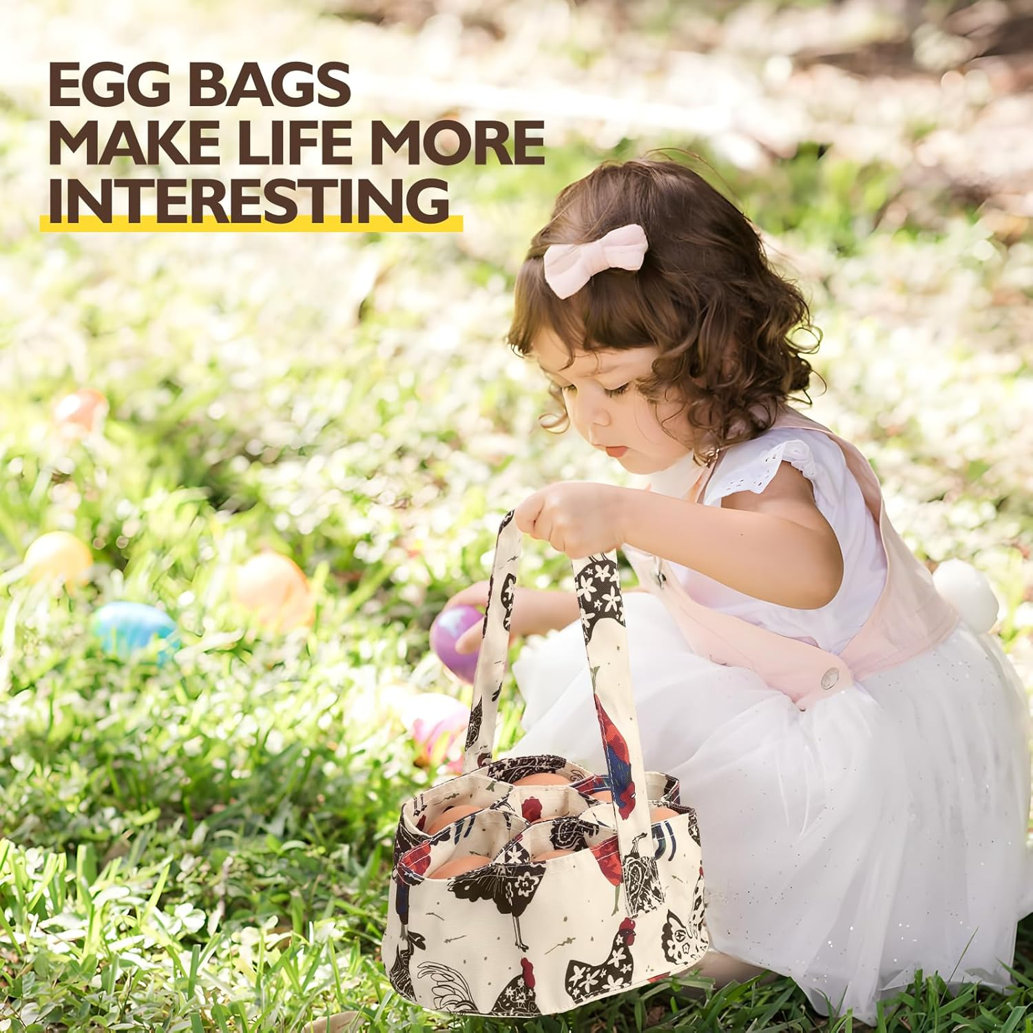 Egg Bags Hossmily Egg Basket Mini Egg Collecting Basket Egg Gathering Basket with 7 Pouches for Farmhouse Chicken Hen Duck Goose Housewife Garden Transporting Storage- 1 Pack image number 4