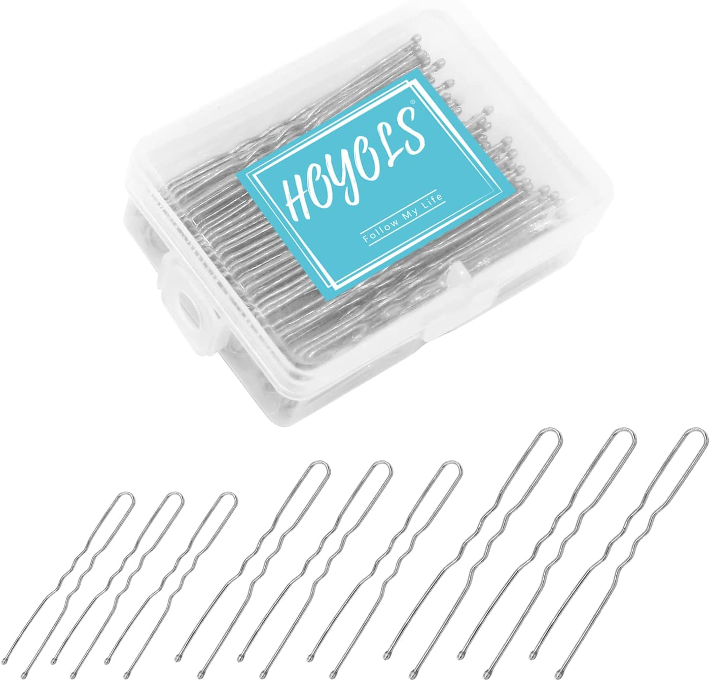 Hoyols U Shaped Hair Pins Blonde, Assorted Size U Shape Bobby Pins, Metal Curved Curly Bun Clips Hairpin Crimped Design with Ball Tips for Buns Women Girls Grips Hairstyle Updo Thin Thick Hair Gold, 150 Count Bulk Pack (Blonde)