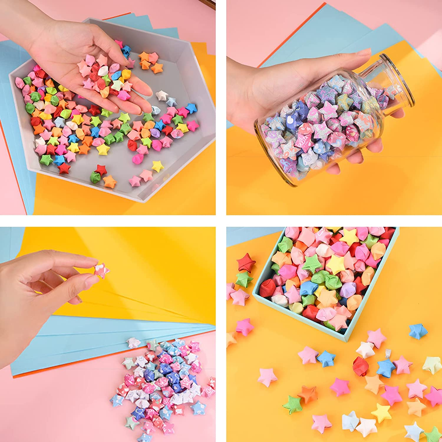 1000 Sheets Origami Star Paper Strips Cute, 8 Vivid Colors Lucky Star Paper, Star Folding Paper Strips, Origami Paper Strips for DIY Arts Crafts Decoration (Solid Color) image number 2