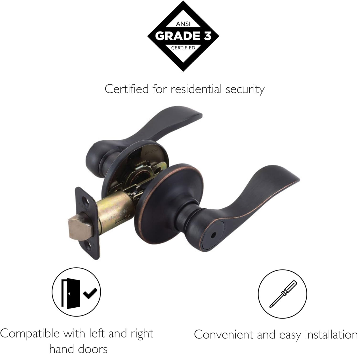 Design House 700534 Springdale 2-Way Latch Privacy Door Handle, Adjustable Backset, Oil Rubbed Bronze Finish image number 6