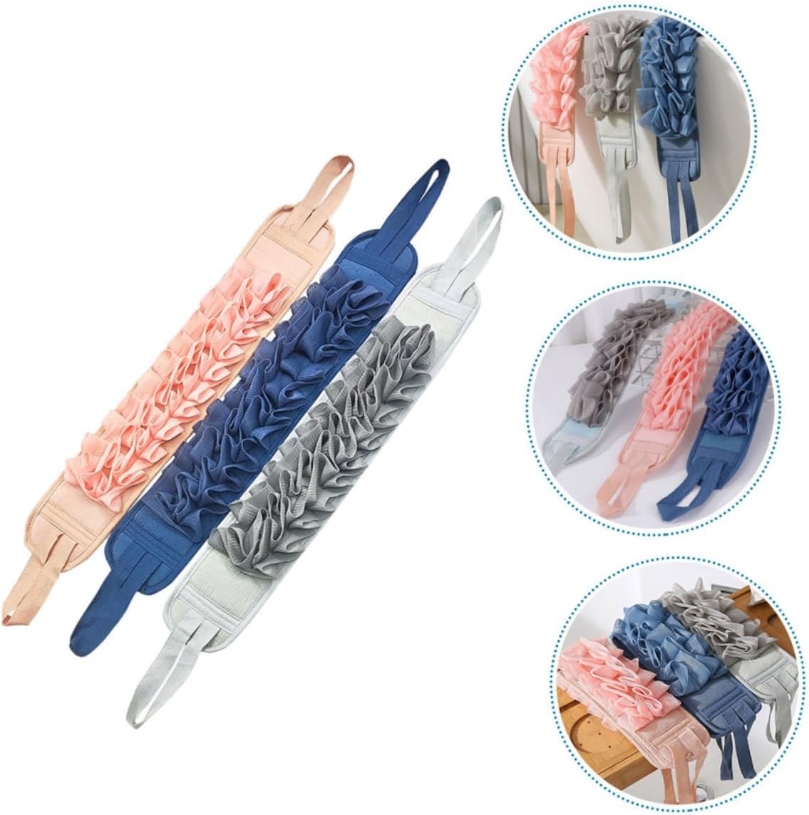 HEATSHAKING 3Pcs Exfoliating Shower Back Scrubber Strip Gentle Lathering Exfoliating Bathing Tool for Travel image number 6