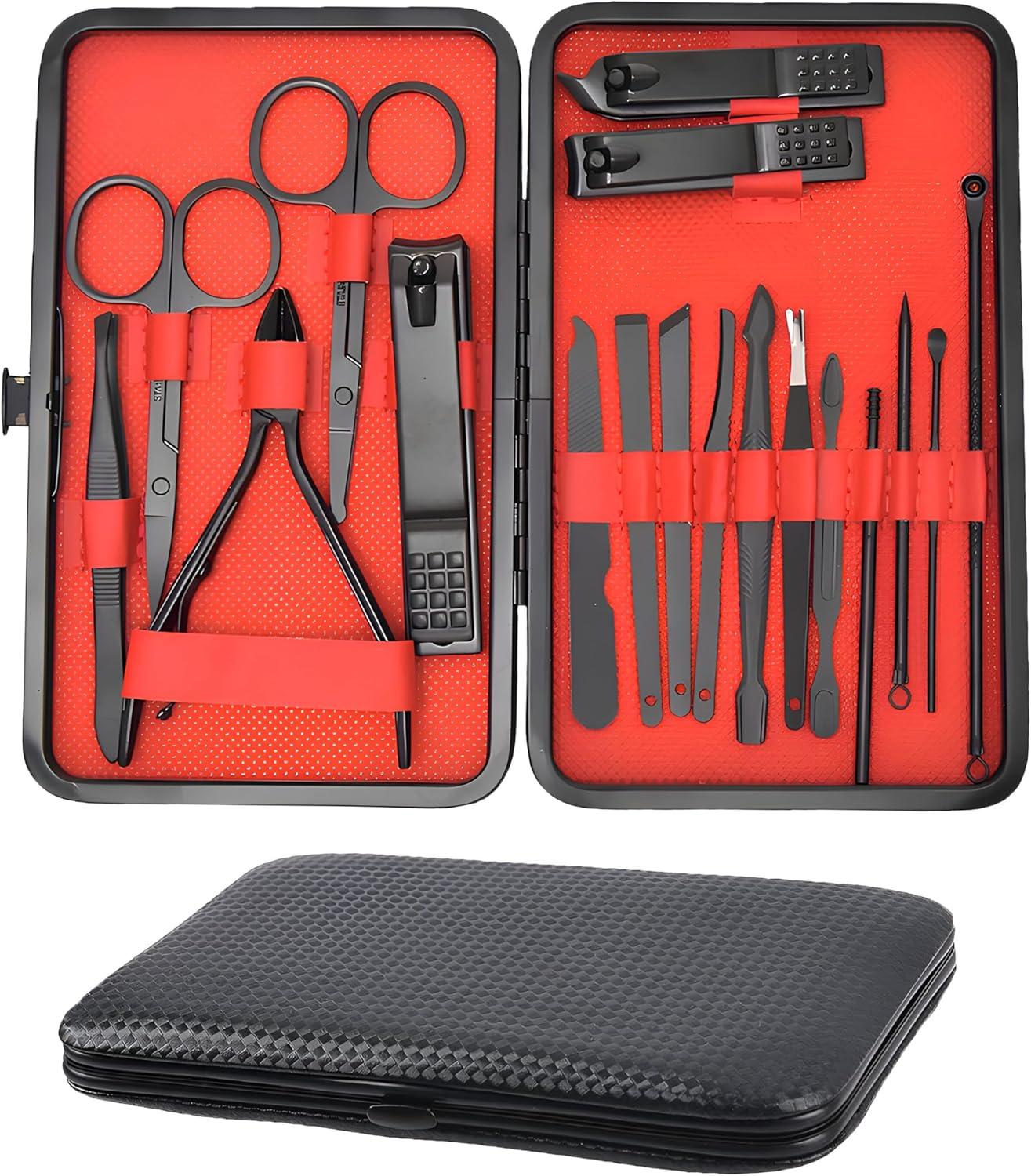 18 in 1 Professional Manicure Set, Stainless Steel Nail Clippers Set, Portable Grooming Kit for Women & Men, Pedicure Kit for Personal Care with Luxurious Travel Leather Case, 18 Pcs Clippers Tools image number 6