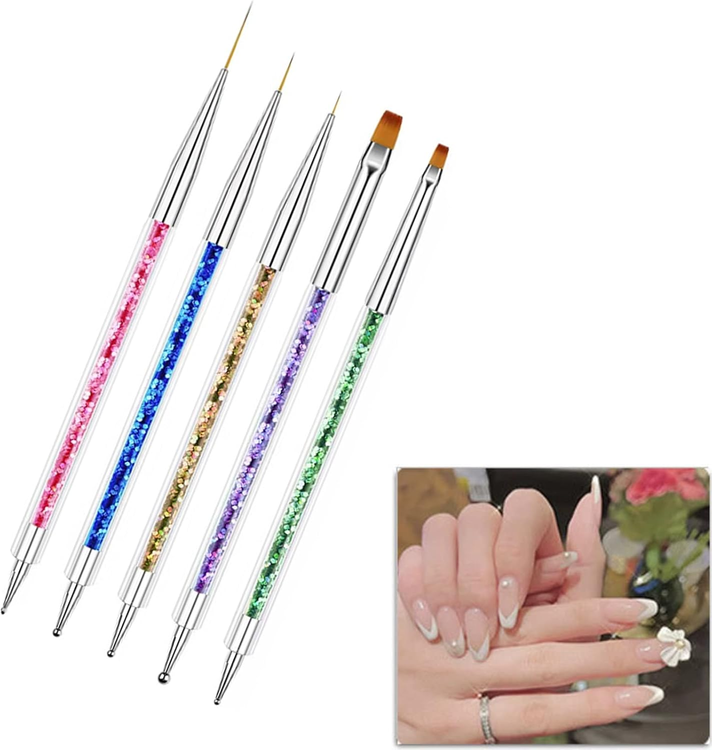 5Pcs Nail Art Tool Set, Duel-Ended Nail Art Design Pen Include Nail Painting Brush Nail Liner Brush Nail Dotting Pens for UV Gel Nail Home DIY Salon. image number 1