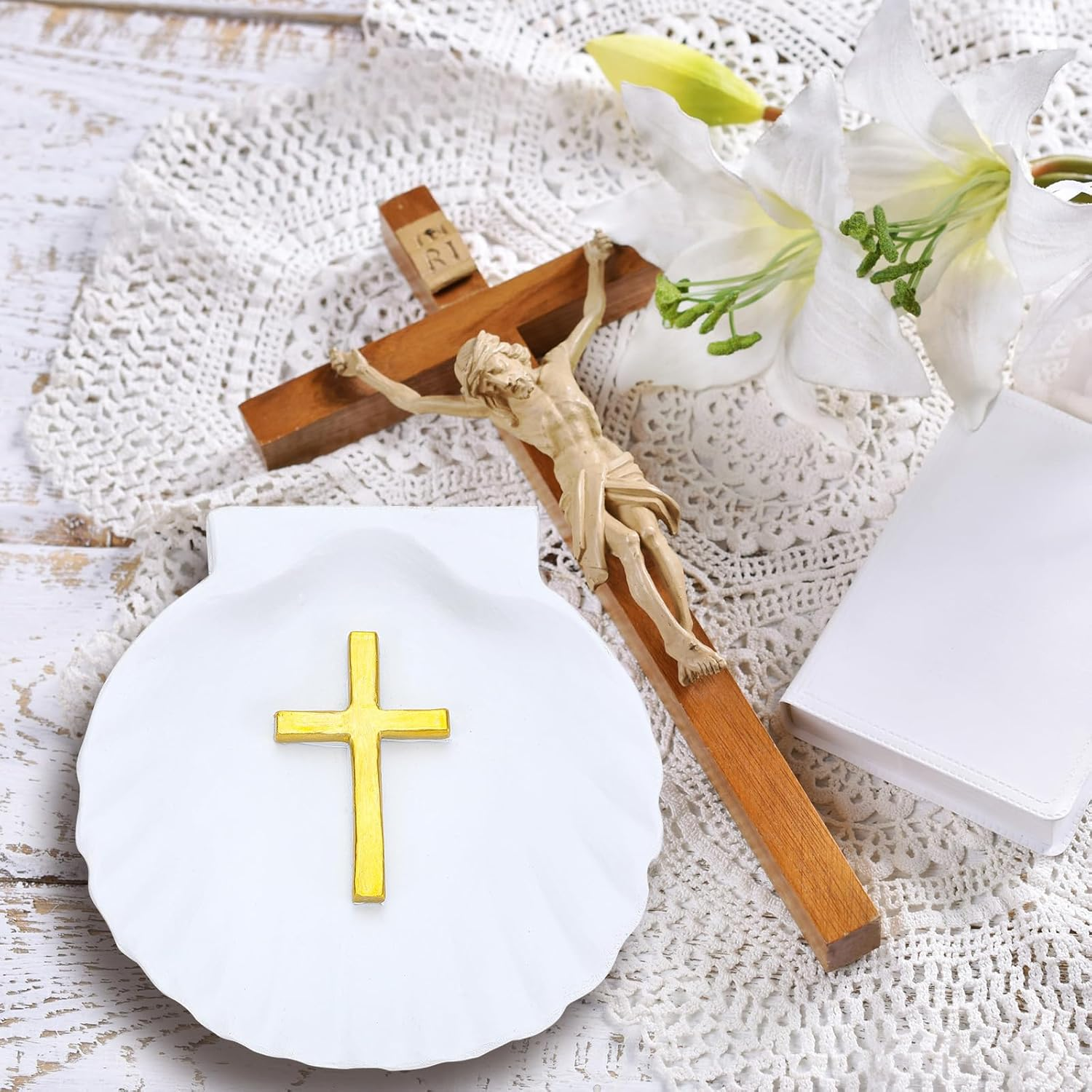 Bucherry Baptismal Shell with Engraved Cross Baptismal Gifts for Baptism Religious Ceremony Accessory, 5.12 Inch image number 6