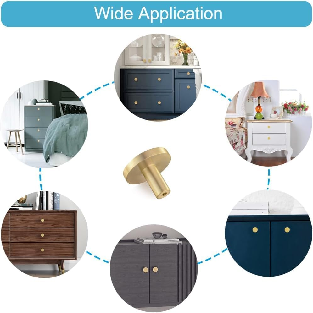 6 Pcs Gold Cabinet Knobs, round Kitchen Cabinet Pulls, Furniture Door Hardware Handles for Chest of Drawers Cupboard Dresser Wardrobe Closet, Brushed Copper Cabinet Hardware, Gold Handles image number 2