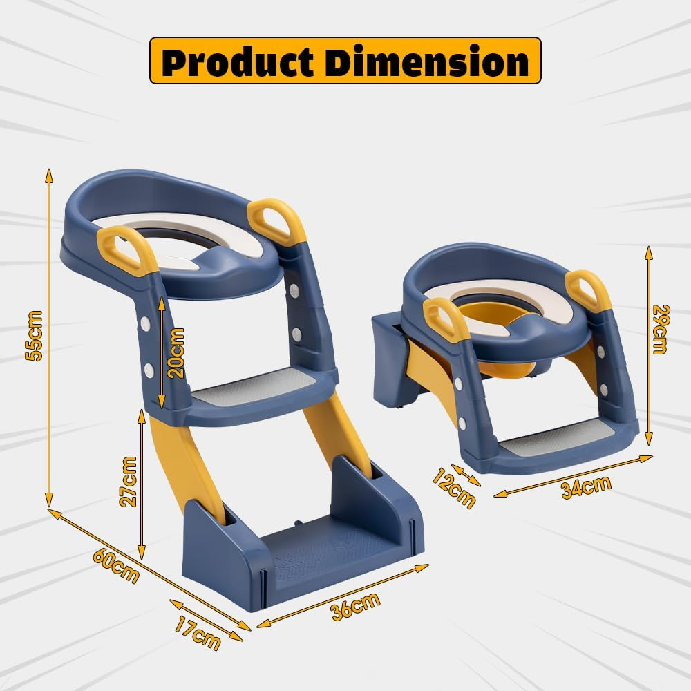 Playpals Potty Training Seat with Step Stool Ladder, 2 in 1 Potty Training Toilet with Urinals, Toddler Toilet Seat for Kids Boys Girls, Splash Guard Anti-Slip Pad Step Stool - Blue - Grey image number 6