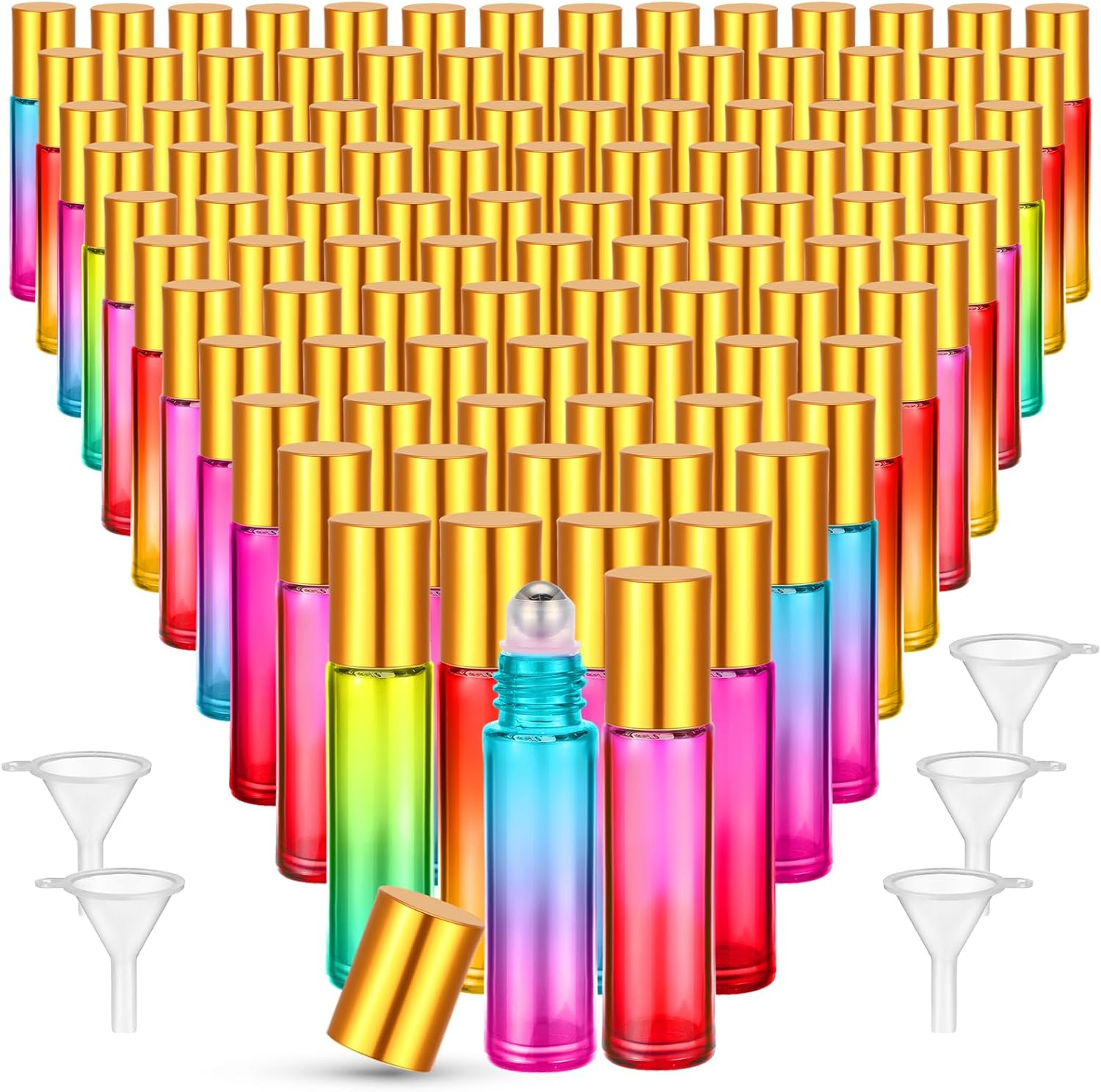 SEEWEY 96 Pcs Essential Oil Roller Bottles 10Ml Empty Glass Roller Bottles with Stainless Steel Roller Balls Protection Leakproof with 5 Funnel for Travel Perfume Lip Gloss (Gradient Color) - Black image number 7