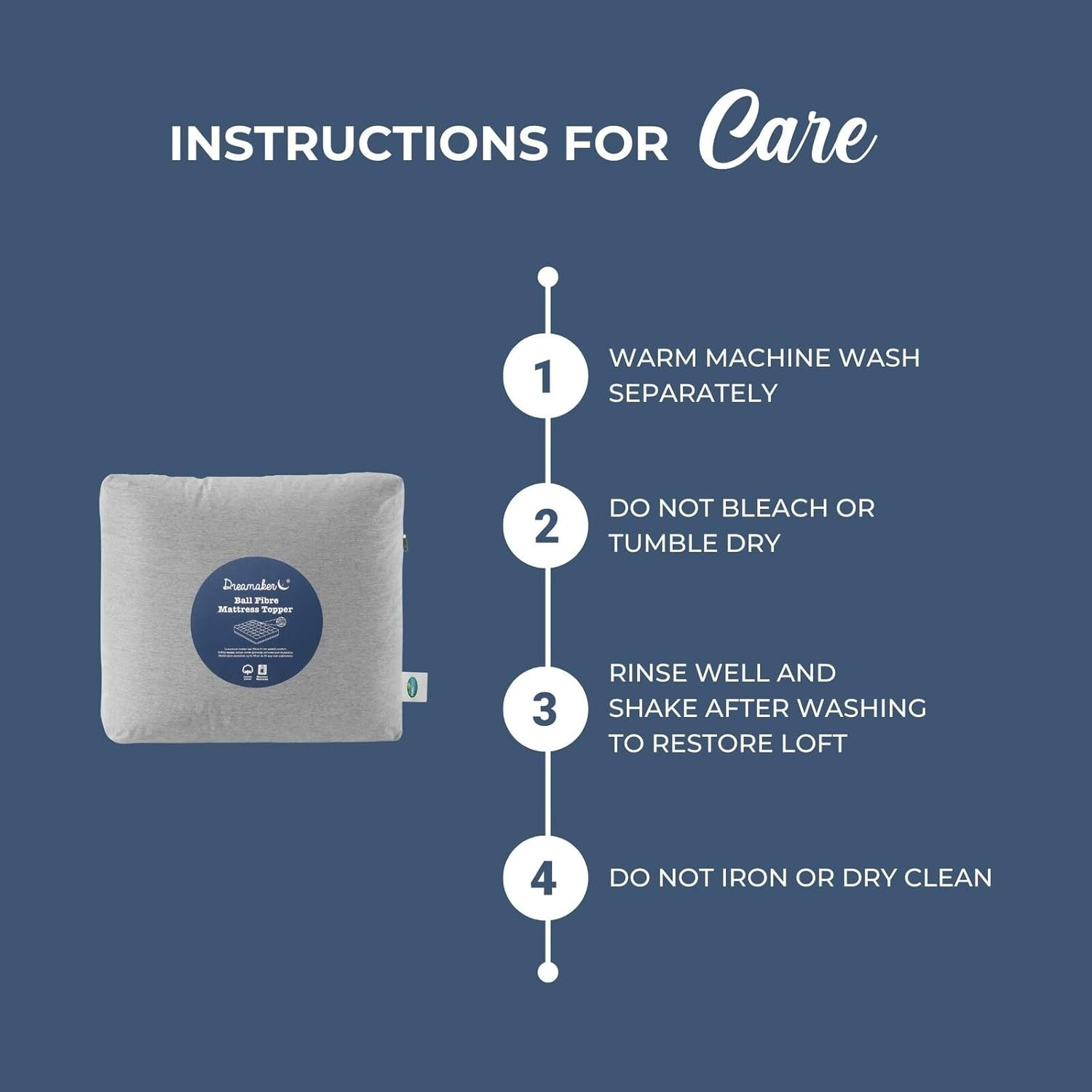 Dreamaker Hotel Collection Mattress Topper, 100% Cotton Dobby Sateen Quilted Cover, 600GSM Memory Resistant Ball Fibre Fill, Fully Fitted Skirt, Treated for Anti-Bacterial Protection - Queen Bed image number 5