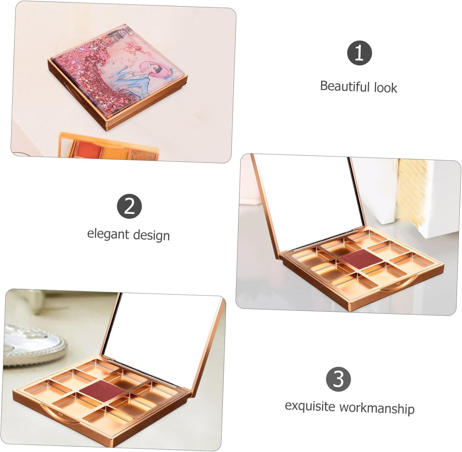 BELLIFFY 9Grids Eyeshadow Palette Empty Box Makeup Storage for Blush and Lipstick Compact Sequin Quicksand Design for Travel and Outdoor Use image number 3