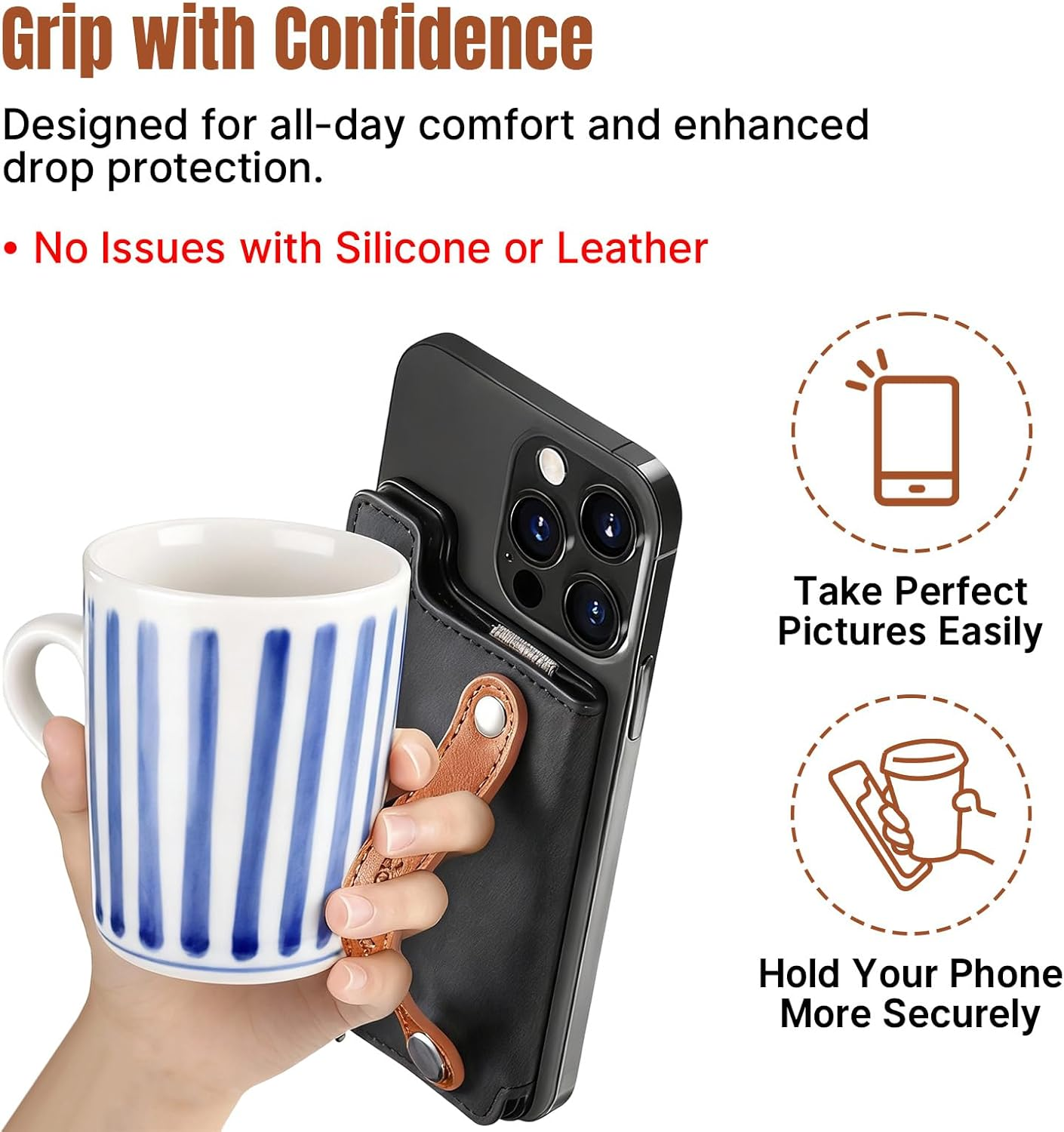 Magnetic Wallet with Stand, Magnetic Phone Wallet, RFID Blocking 8 Card Holder, Phone Grip with Finger Loop, for Iphone 17/16/15/14/13/12 Pro Max plus Series, Not for 13/12 Mini