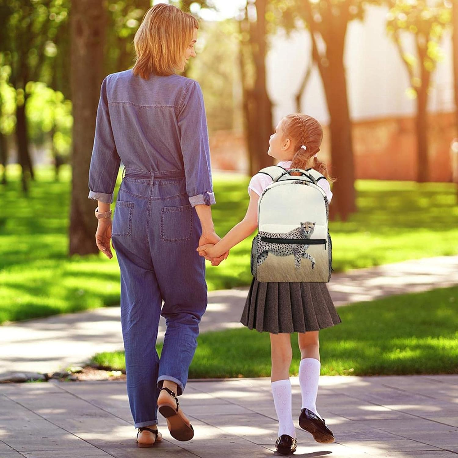Cheetah Couple in the Grass Backpack Students Shoulder Bags Travel Bag College School Tote Backpacks image number 2