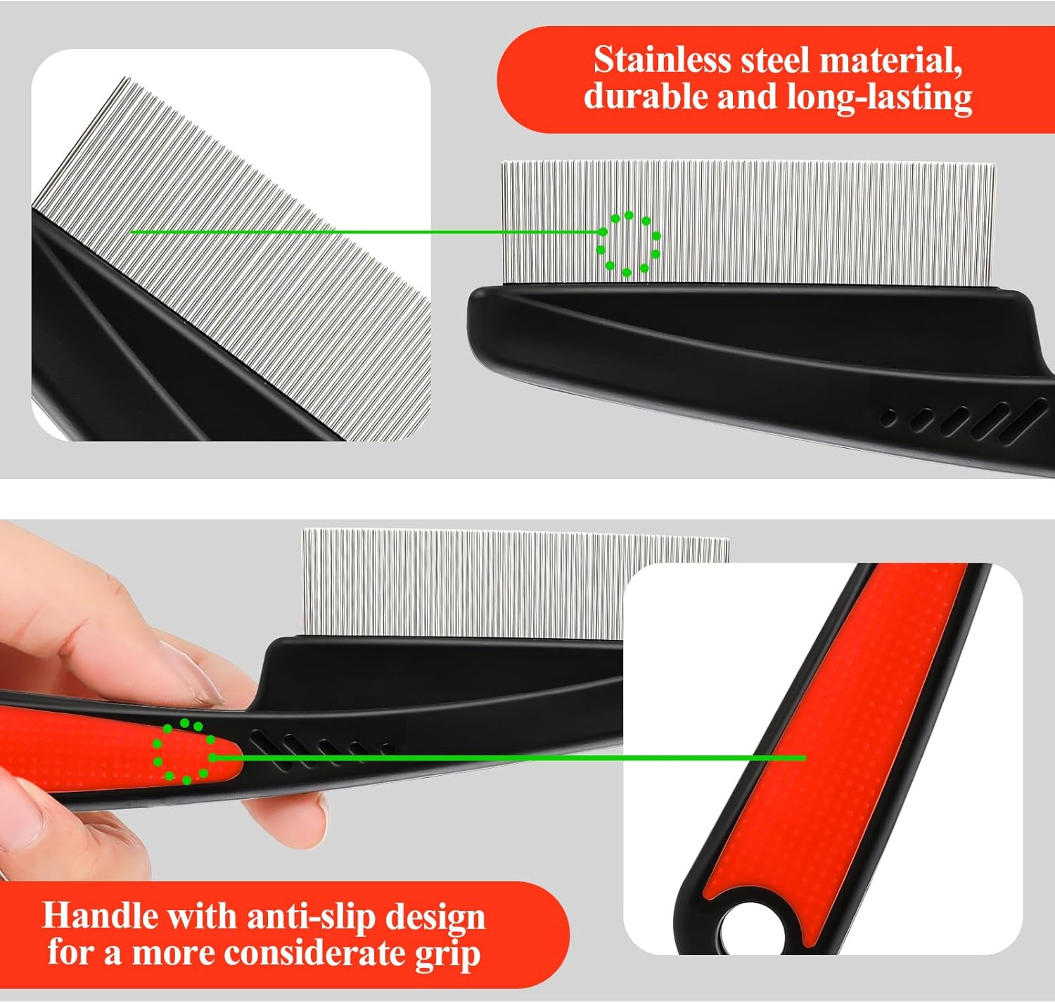 Ptwola 2 Pcs Stainless Steel Fine Tooth Dandruff Removal High Strength Hair Combs Metal Dog Face Brush Scalp Massage Sweep Grooming Tool Multifunctional Hairbrush for Men Women Kids image number 6