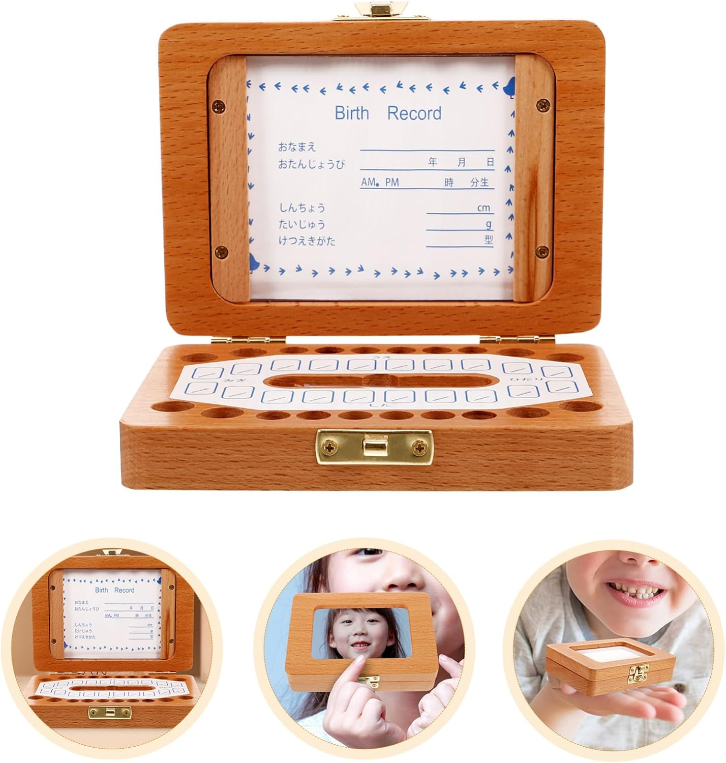 UPKOCH Wooden Tooth Box for Baby Keepsake First Tooth Organizer Case for Boys and Girls Sturdy and Lightweight Japanese-Style Frame Infant Hair Saver