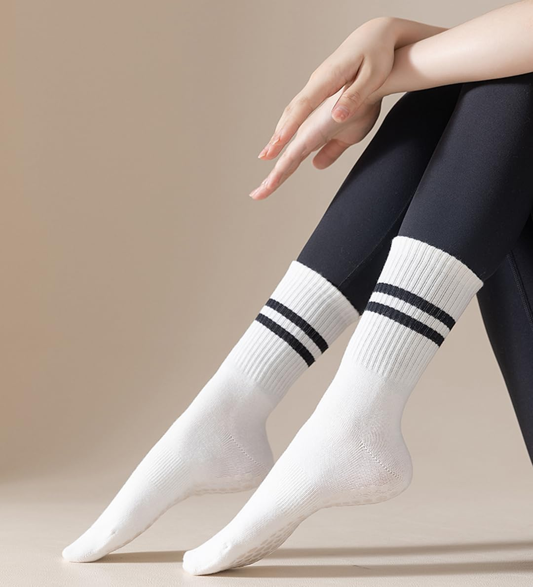 5 Pairs Grip Pilates Socks for Women, Non Slip Yoga Athletic Long Crew Socks for Barre Ballet Gym Workout - 5 Pairs (Multicolor) image number 2