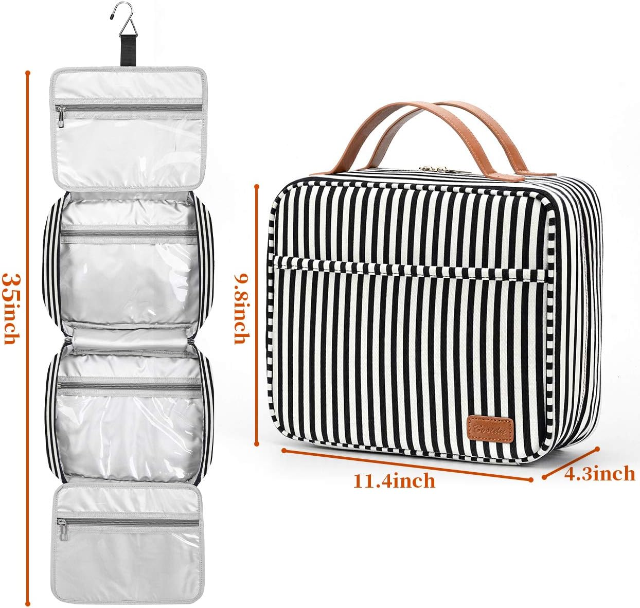 Hanging Travel Toiletry Bag,Large Capacity Cosmetic Travel Toiletry Organizer for Women with 4 Compartments & 1 Sturdy Hook,Perfect for Travel/Daily Use/Christmas - M-Black image number 3