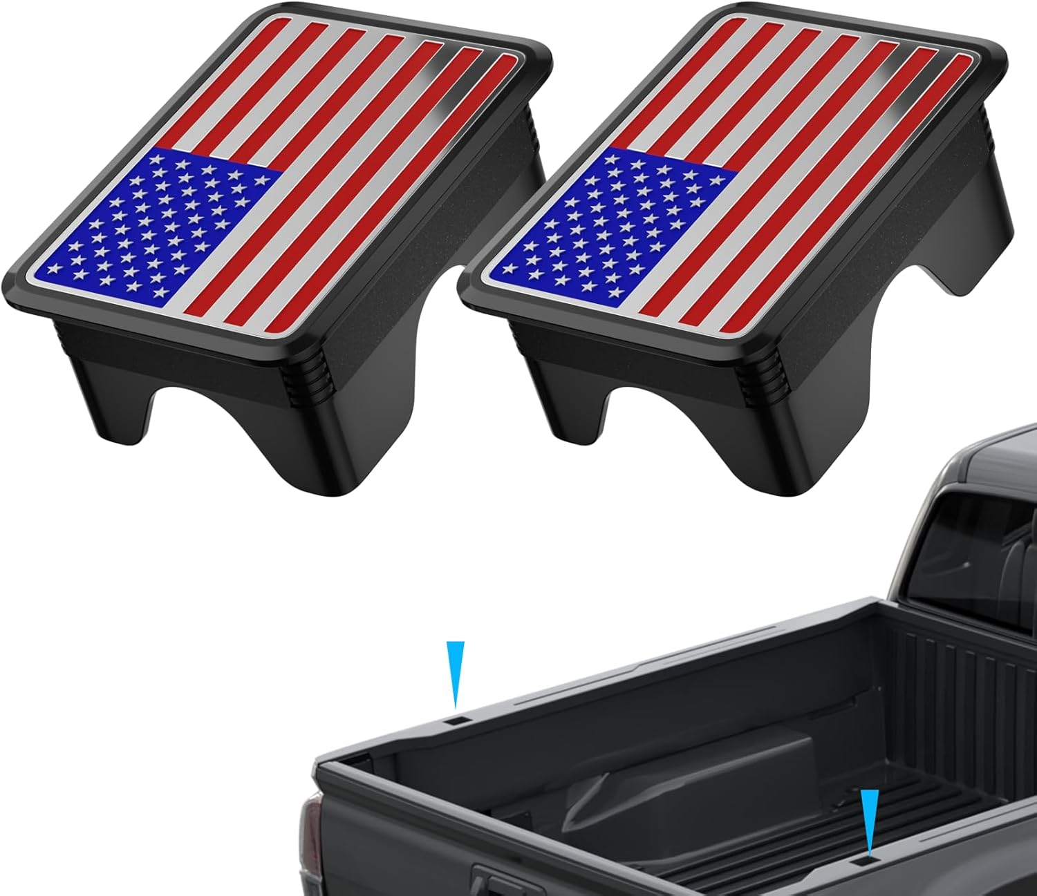 Ram 1500 American Flag Stake Pocket Covers, Rear Truck Bed Rail Stake Pocket Cover Compatible with Dodge 2019 2020 2021 2022 2023 2024 2025 Ram 1500 2500 Accessories(Set of 2,Black)