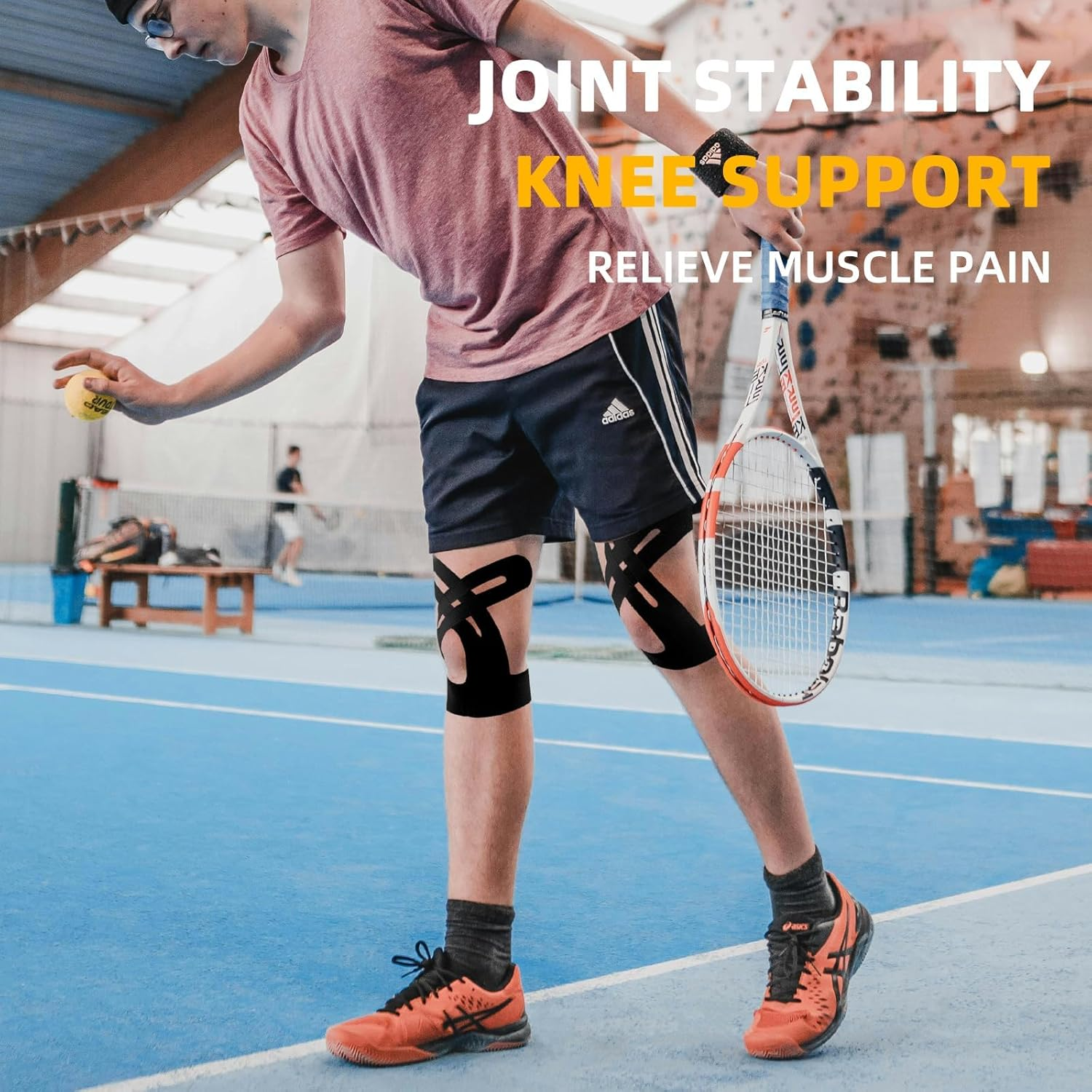 Precut Kinesiology Tape for Knees, 10 Pcs - Knee Support & Stability, Knee Pain Relief Athletic Tape - Waterproof & Elastic, Breathable Hypoallergenic Latex-Free Tape, Black image number 4