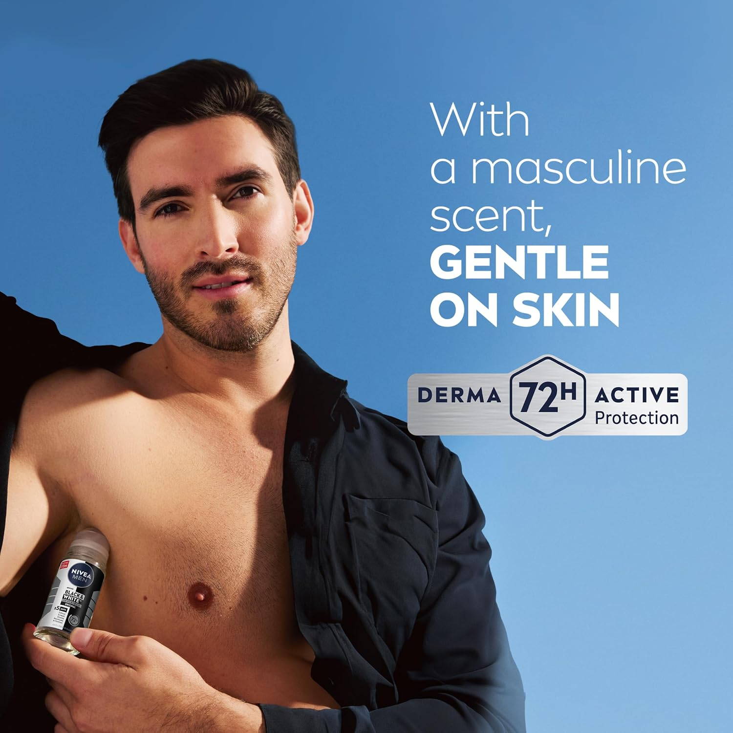 NIVEA MEN Black & White Invisible Original Anti-Perspirant Roll-On Deodorant 50Ml | Men'S Roll-On Deodorant | 72-Hour Sweat & Odour Protection | Anti-Staining Technology Protects Clothing