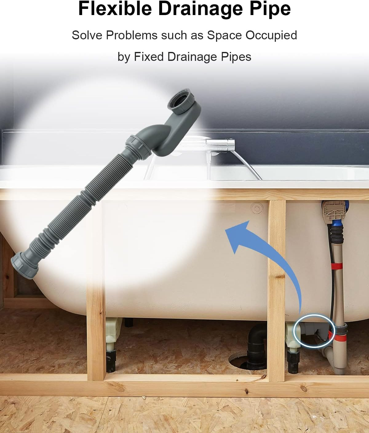 Nahntaipy Low Profile 1 1/2 P Trap Bathtub Shower Drain Pipe, Flat P Trap Freestanding Tub Drain for Bath image number 6