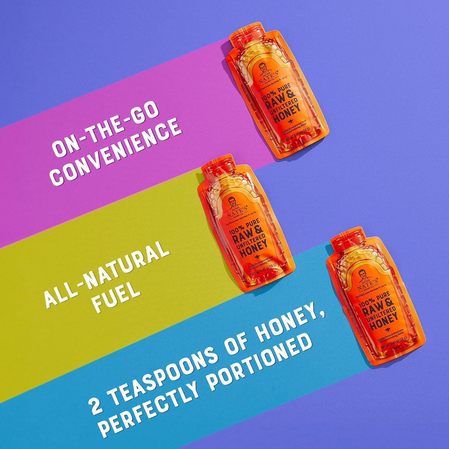 Nature Nate'S Raw and Unfiltered Honey Minis Packets Single Serve, 9.8 Oz, 1 Box of 20 Packets. image number 2