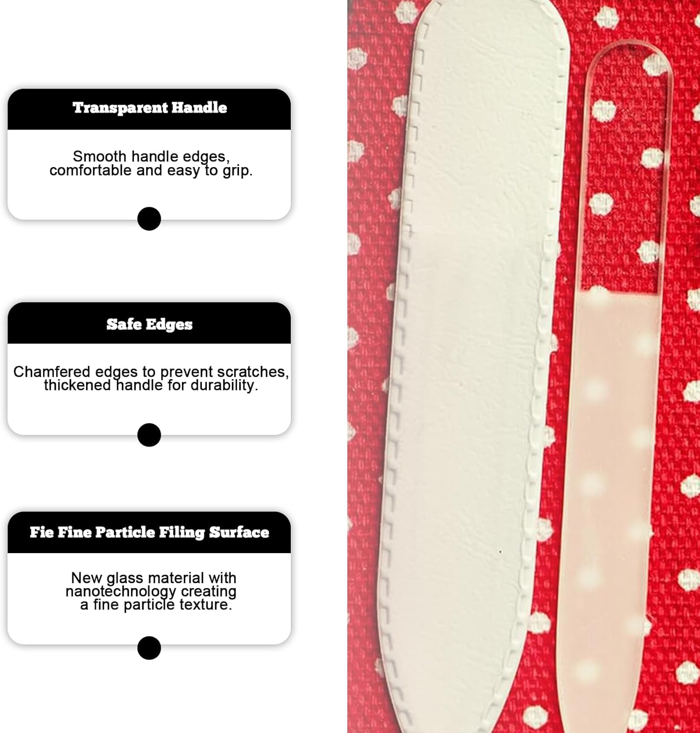 Xlihdzum 3 Pack Crystal Glass Nail Files - Professional Tempered Czech Quality Tempered Glass Nail Files, Washable Double Sided Etched Crystal Nail File for Natural Nails (3-Piece Gift Set) image number 3