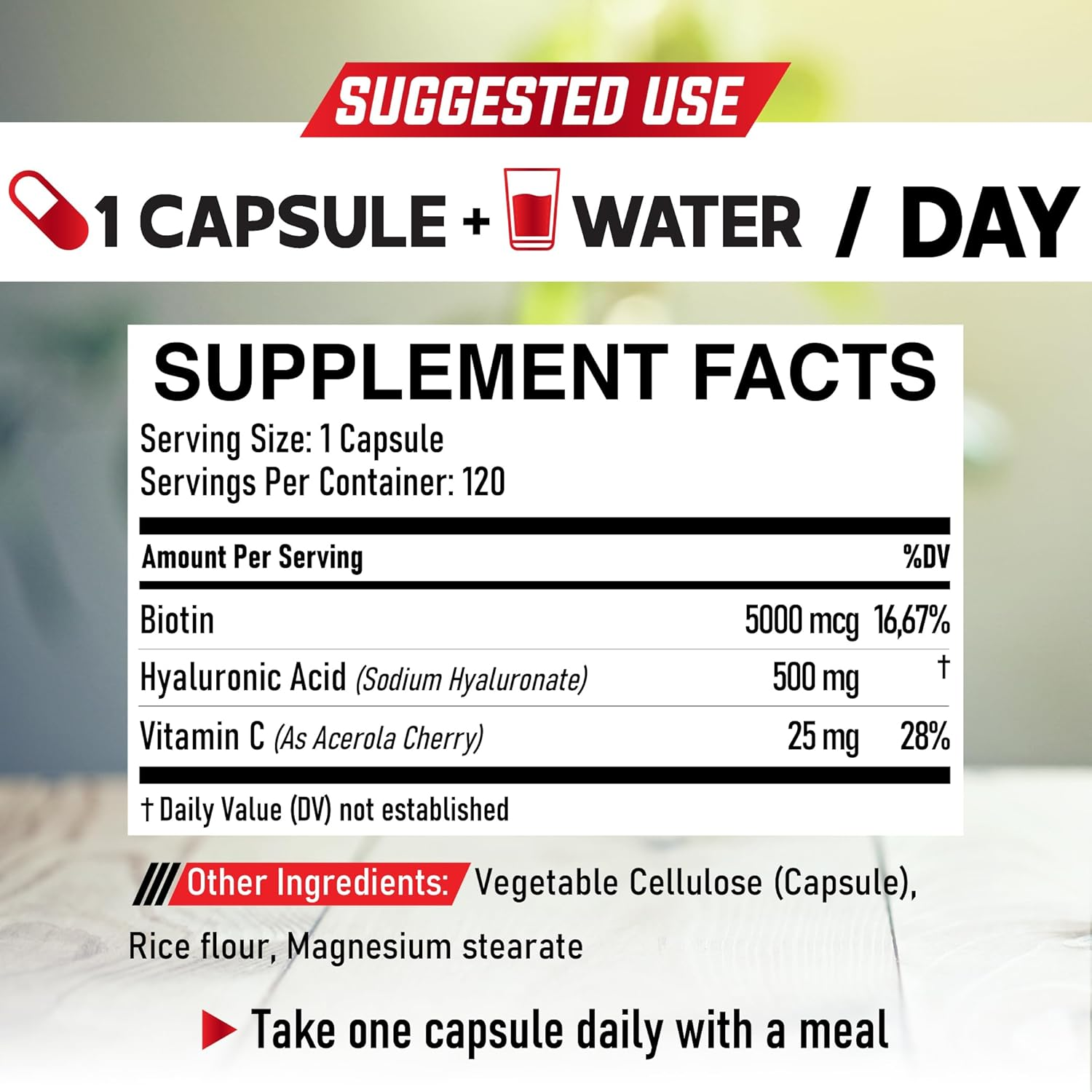 DEDICAD 3In1 Hyaluronic Acid Supplement 525Mg - Combined with Biotin & Vitamin C - 120 Capsules for 4 Months