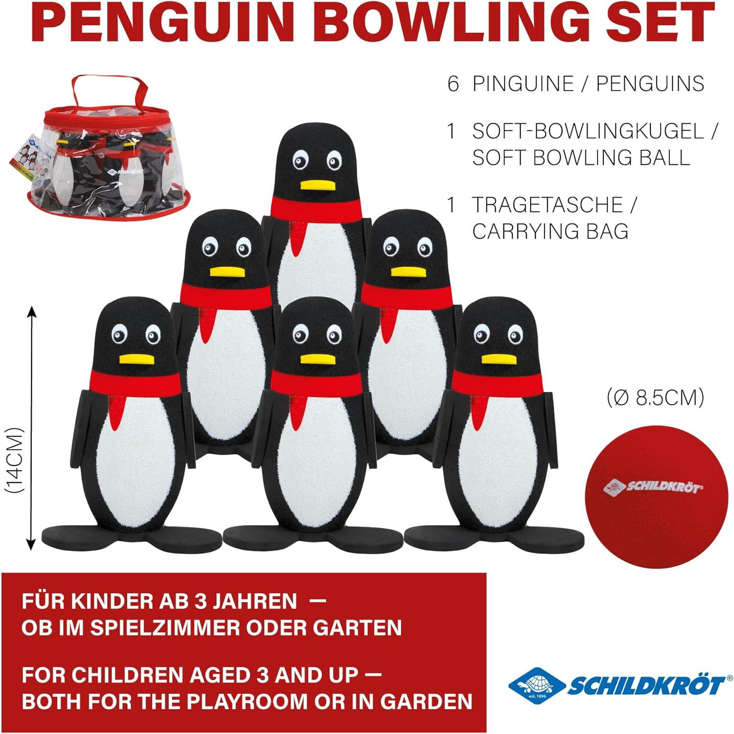 Schildkr&ouml;t Fun Sports Schildkr&ouml;t Funsports Set, for Indoor and Outdoor, 6 Penguins with a Stable Stand and a Soft Bowling Ball, 970303 image number 5
