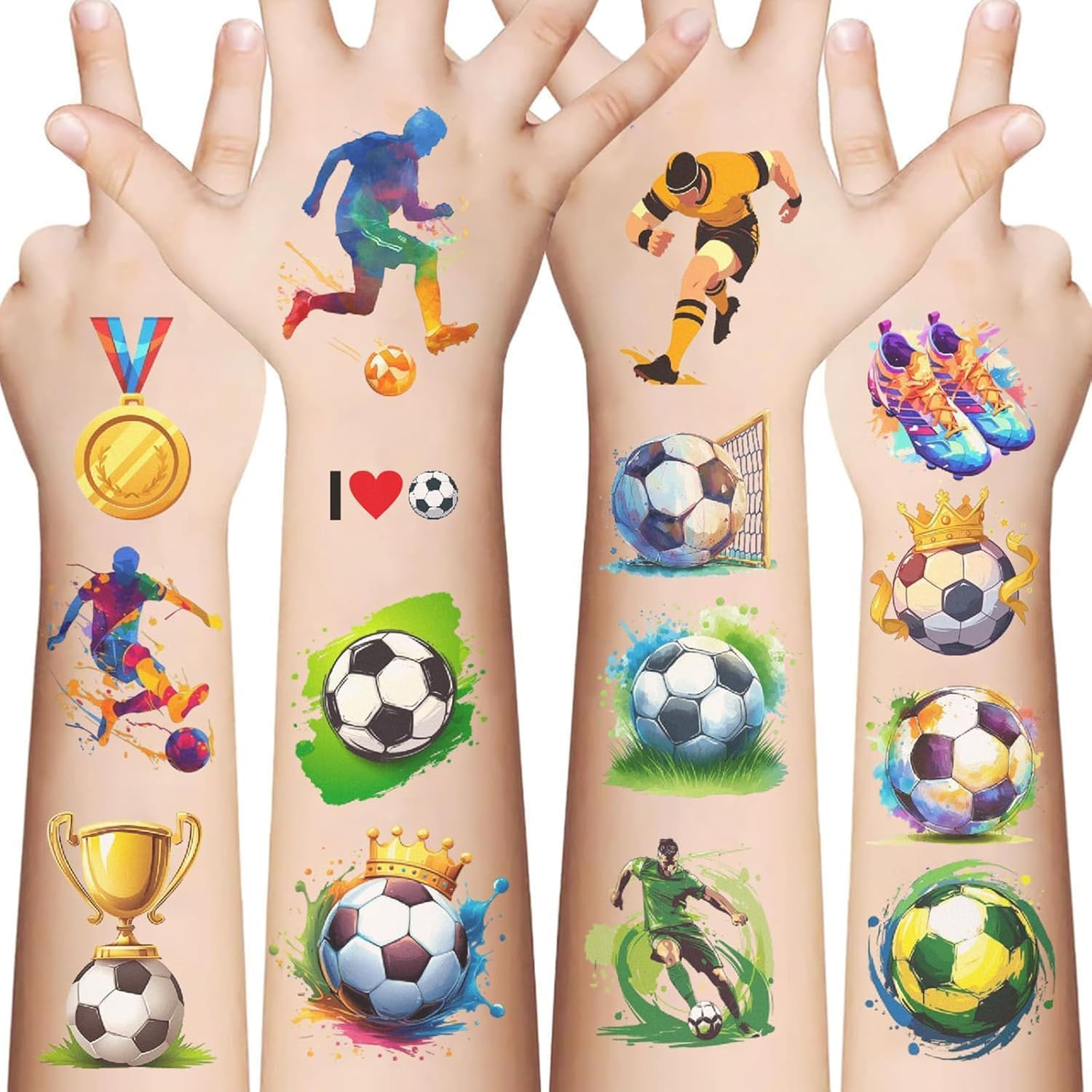 BUYUP 10 Sheets Soccer Sport Temporary Tattoos Birthday Themed Party Supplies Decoration Favors Cartoon Cute Sticker for Kids Boys Home Activity Class Prizes Carnival Christmas Rewards (Soccer) image number 6