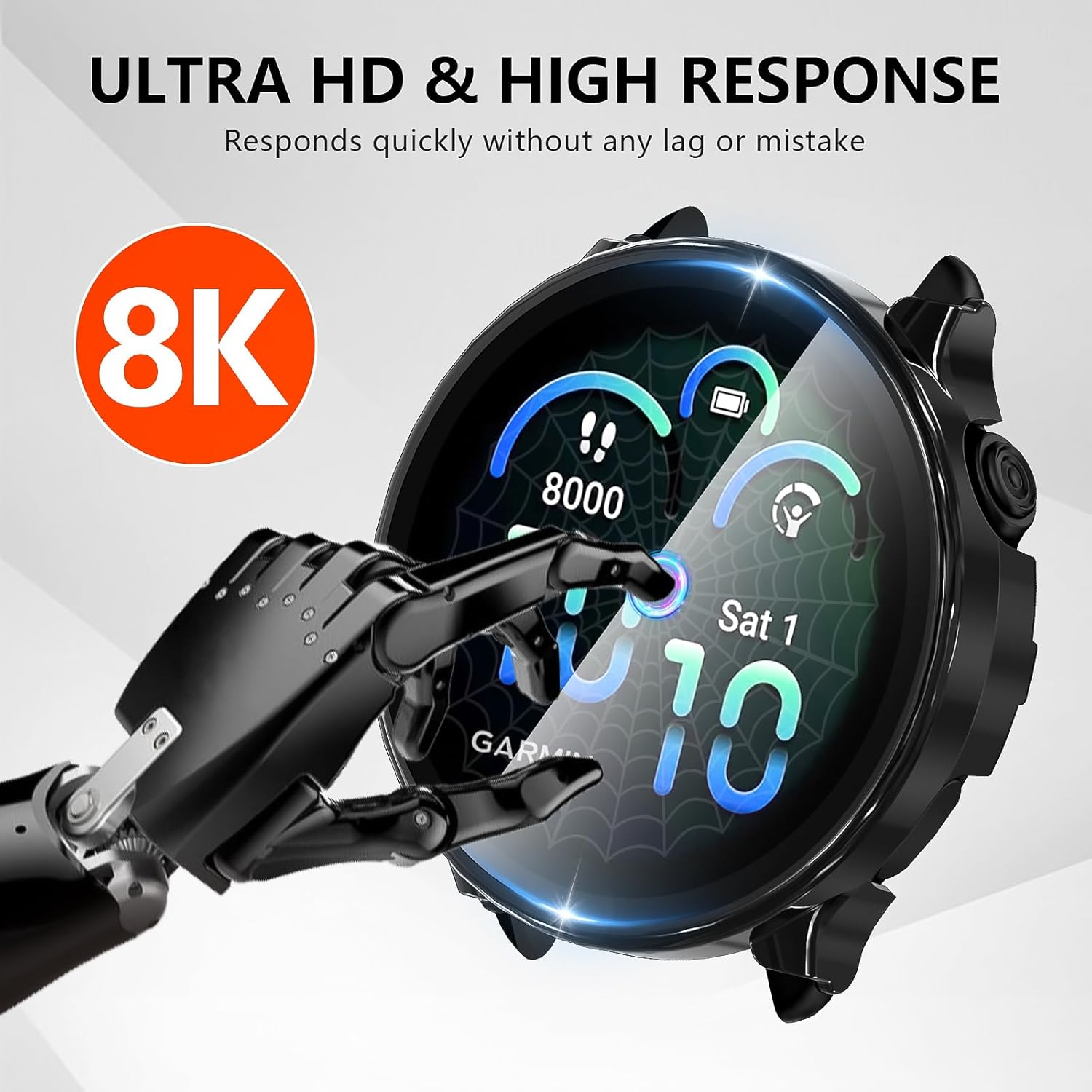 Suoman 2 Pack Case for Garmin Vivoactive 6 Screen Protector, All-Around Protective PC Cover Tempered Glass Screen Protector Case for Garmin Vivoactive 6-Black+Black image number 5