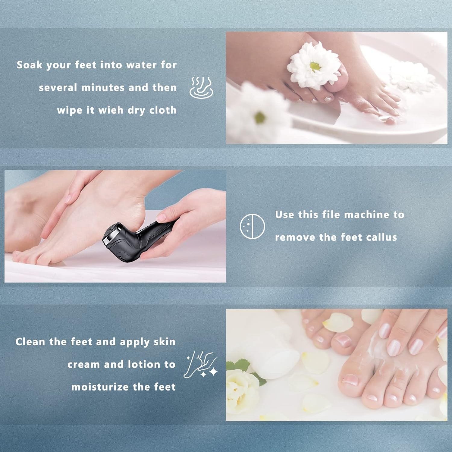 Electric Rechargeable Callus Remover Foot Electric IPX7 Waterproof LED Display Pedicure Set Foot Care Electric with Vacuum System, 2 Speeds & 3 Grinding Heads image number 6